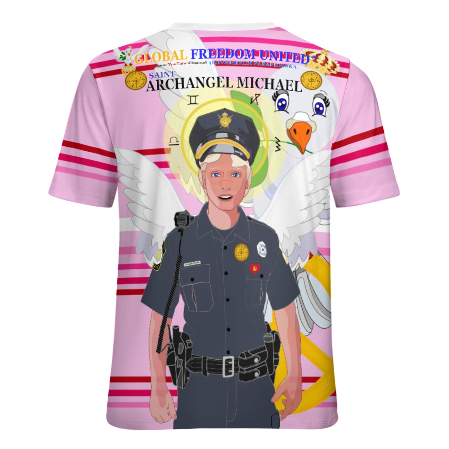 Women´s T-shirt 2 GLOBAL FREEDOM UNITED© Archangel Michael As Policemen Pink1