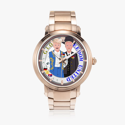 GLOBAL FREEDOM UNITED© Men Serbia & Germany V2 New Steel Strap Automatic Watch (With Indicators)