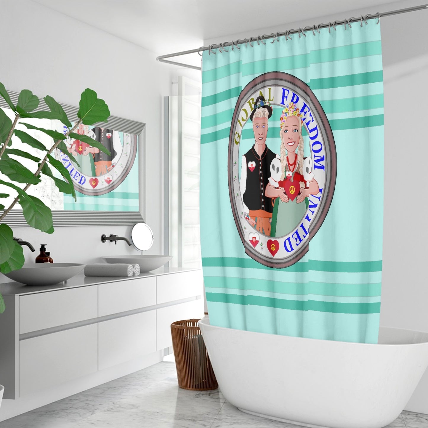 GLOBAL FREEDOM UNITED© Couple Poland Light Green - Quick-drying Shower Curtain