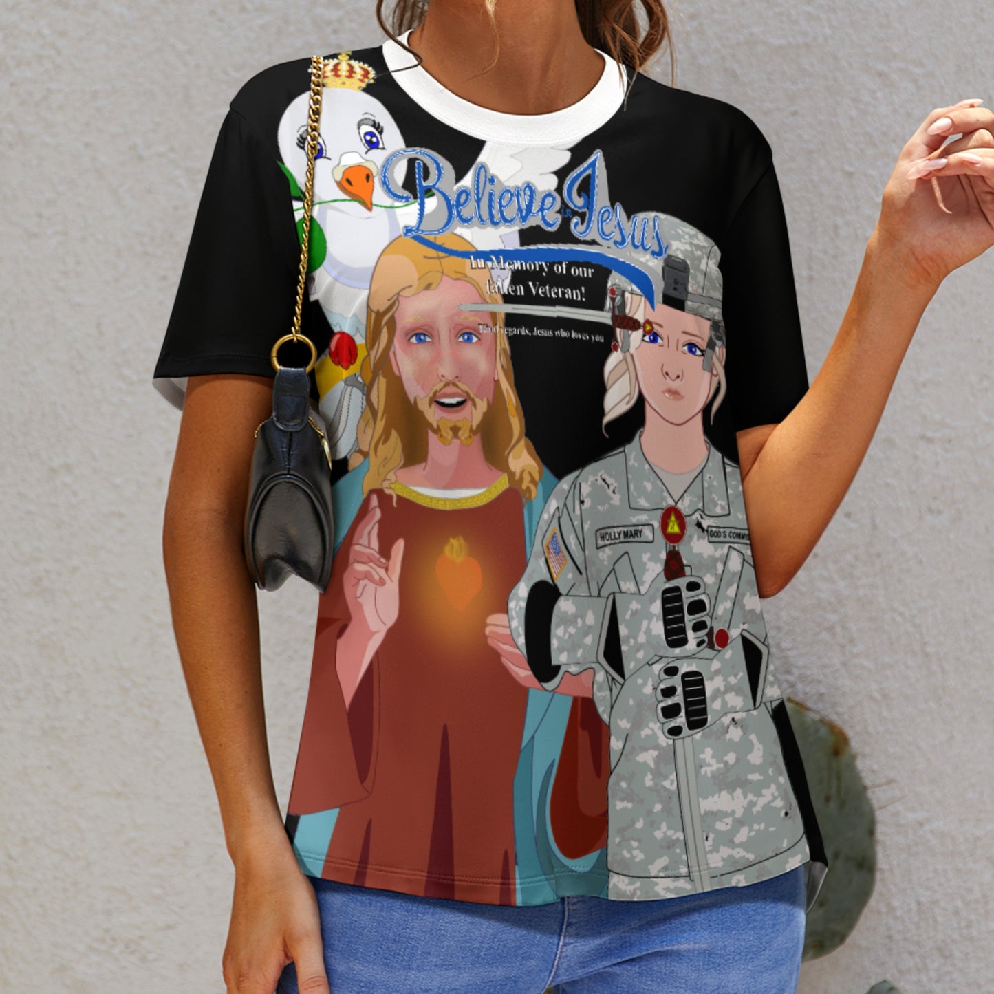 Women´s T-Shirt GLOBAL FREEDOM UNITED© Jesus Christ For Fallen US American Soldiers Black