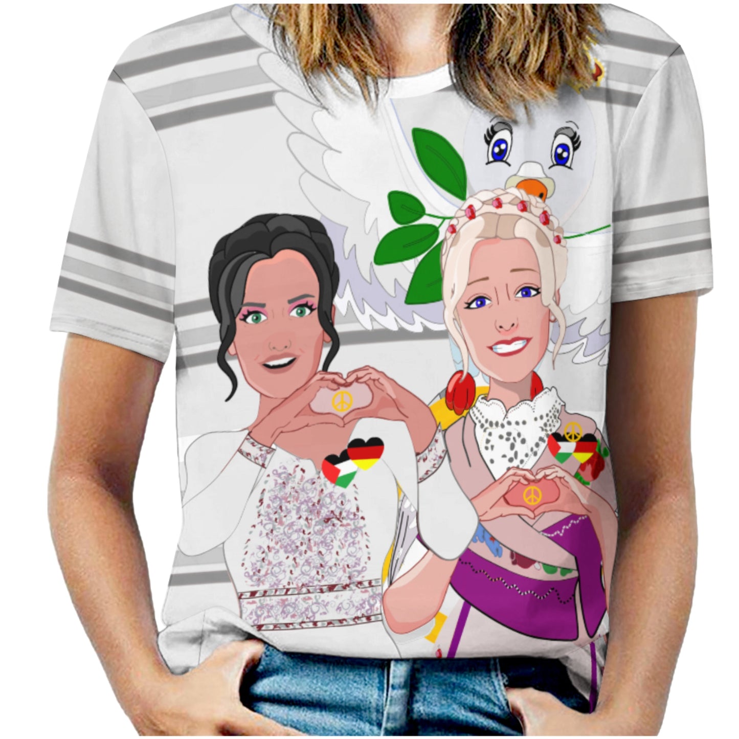 Women´s T-shirt 2 GLOBAL FREEDOM UNITED© Women Palestina & Germany Grey