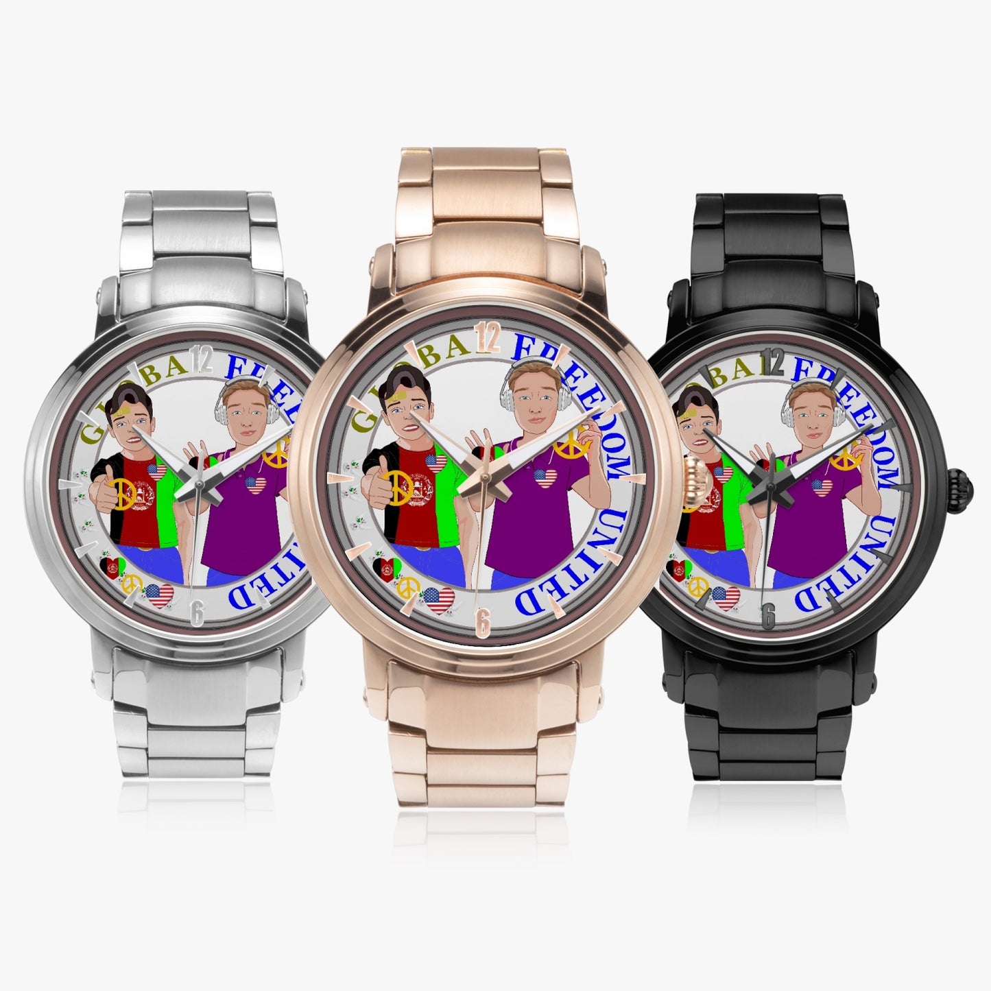 GLOBAL FREEDOM UNITED© New Steel Strap Automatic Watch (With Indicators)Men Afghanistan & USA