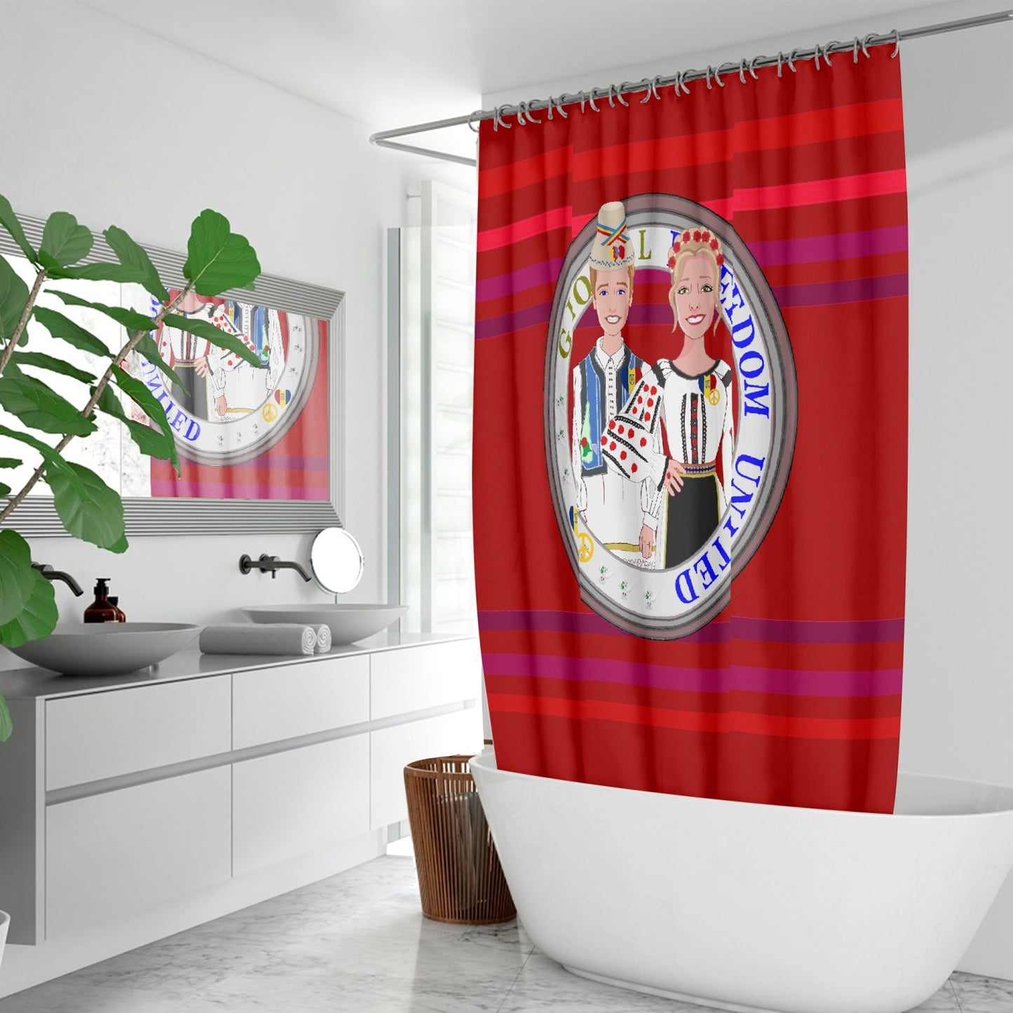 GLOBAL FREEDOM UNITED© Couple Romania Red - Quick-drying Shower Curtain