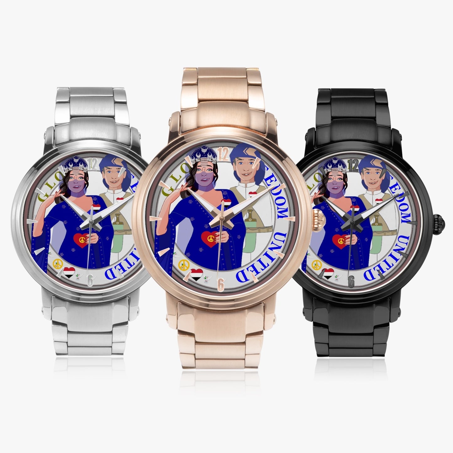 GLOBAL FREEDOM UNITED© Couple Yemen New Steel Strap Automatic Watch (With Indicators)
