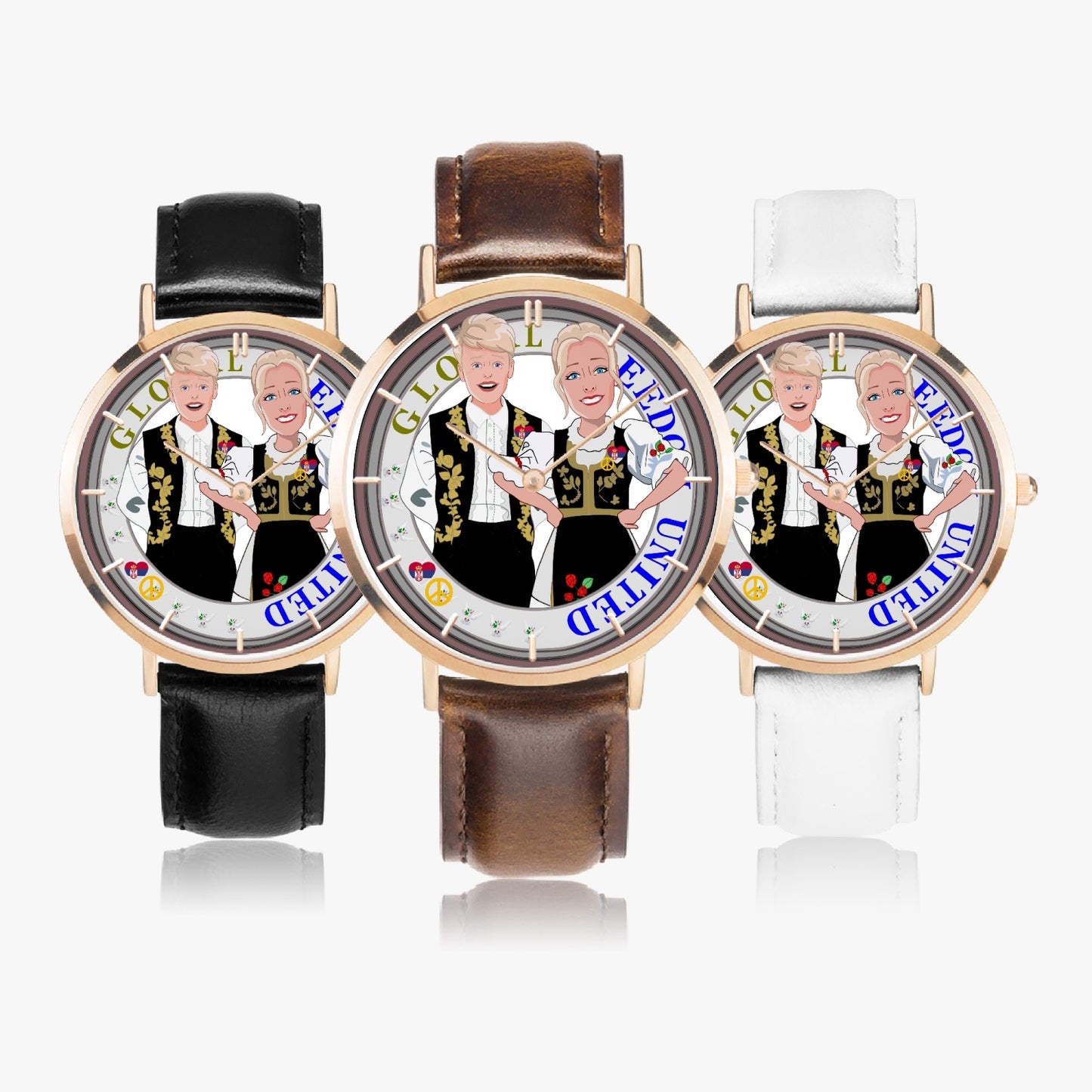 Hot Selling Ultra-Thin Leather Strap Quartz Watch (Rose Gold With Indicators) GLOBAL FREEDOM UNITED© Couple Serbija Black