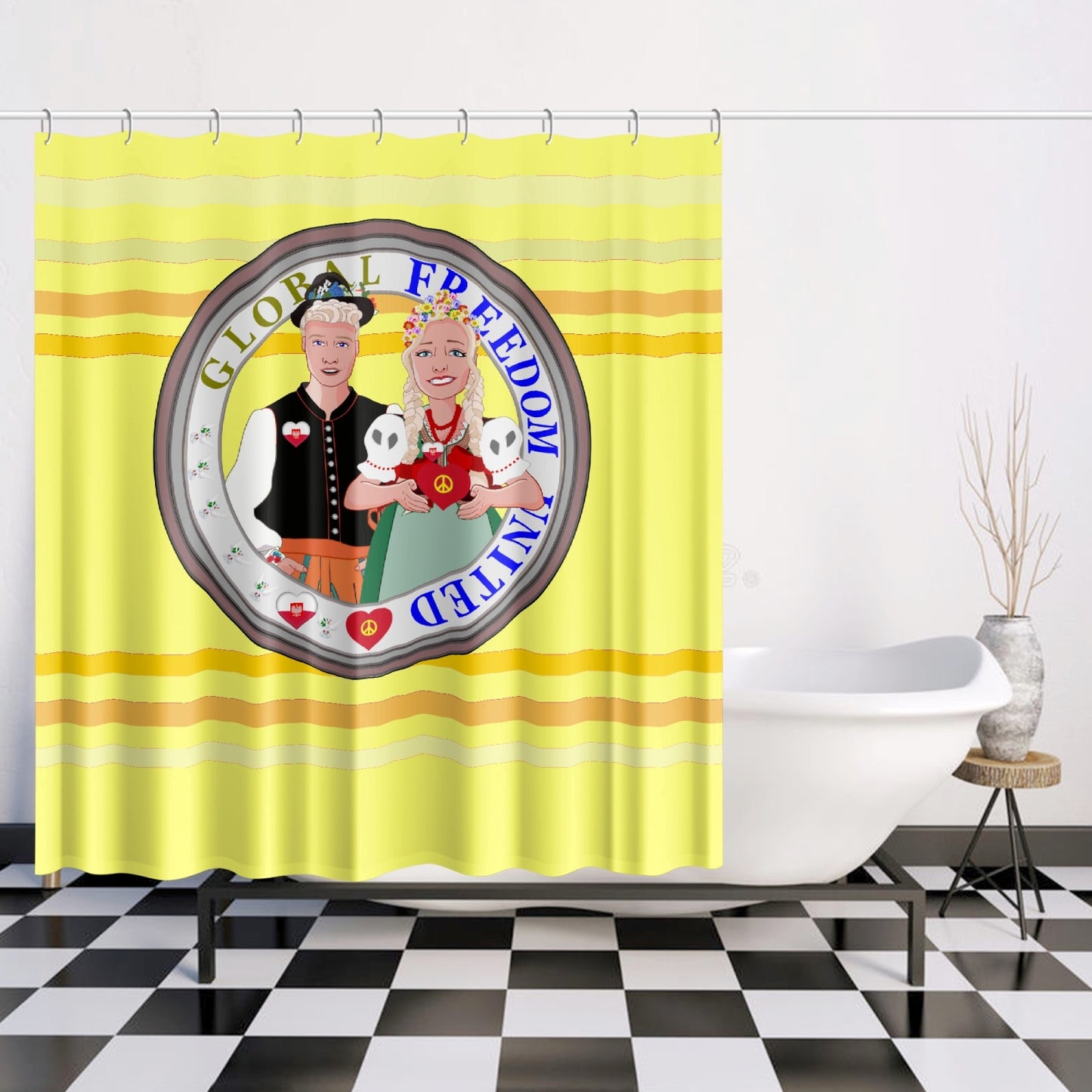 GLOBAL FREEDOM UNITED© Couple Poland Yellow - Quick-drying Shower Curtain
