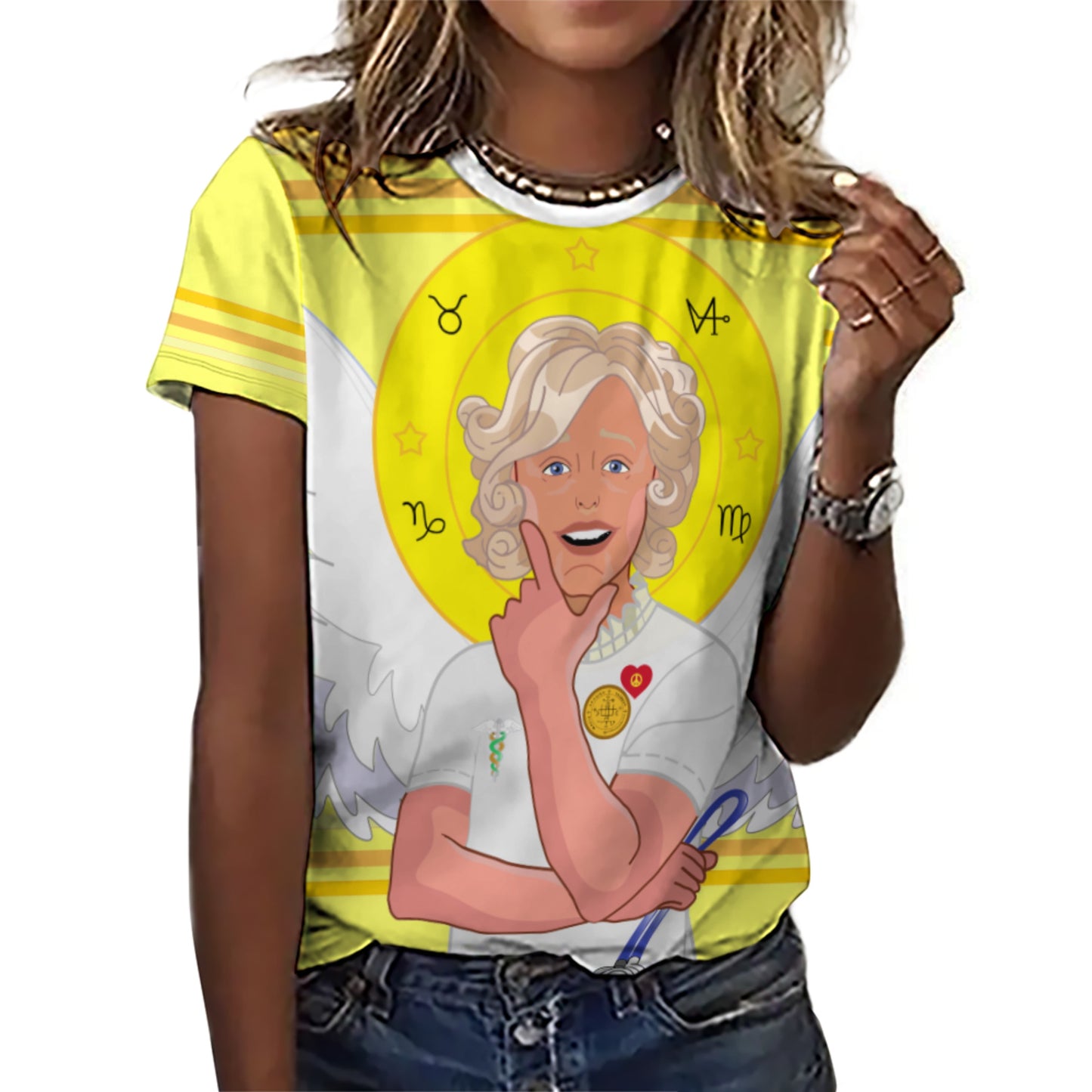 Women´s T-shirt 2 GLOBAL FREEDOM UNITED© Archangel Gabriel Croatia Yellow