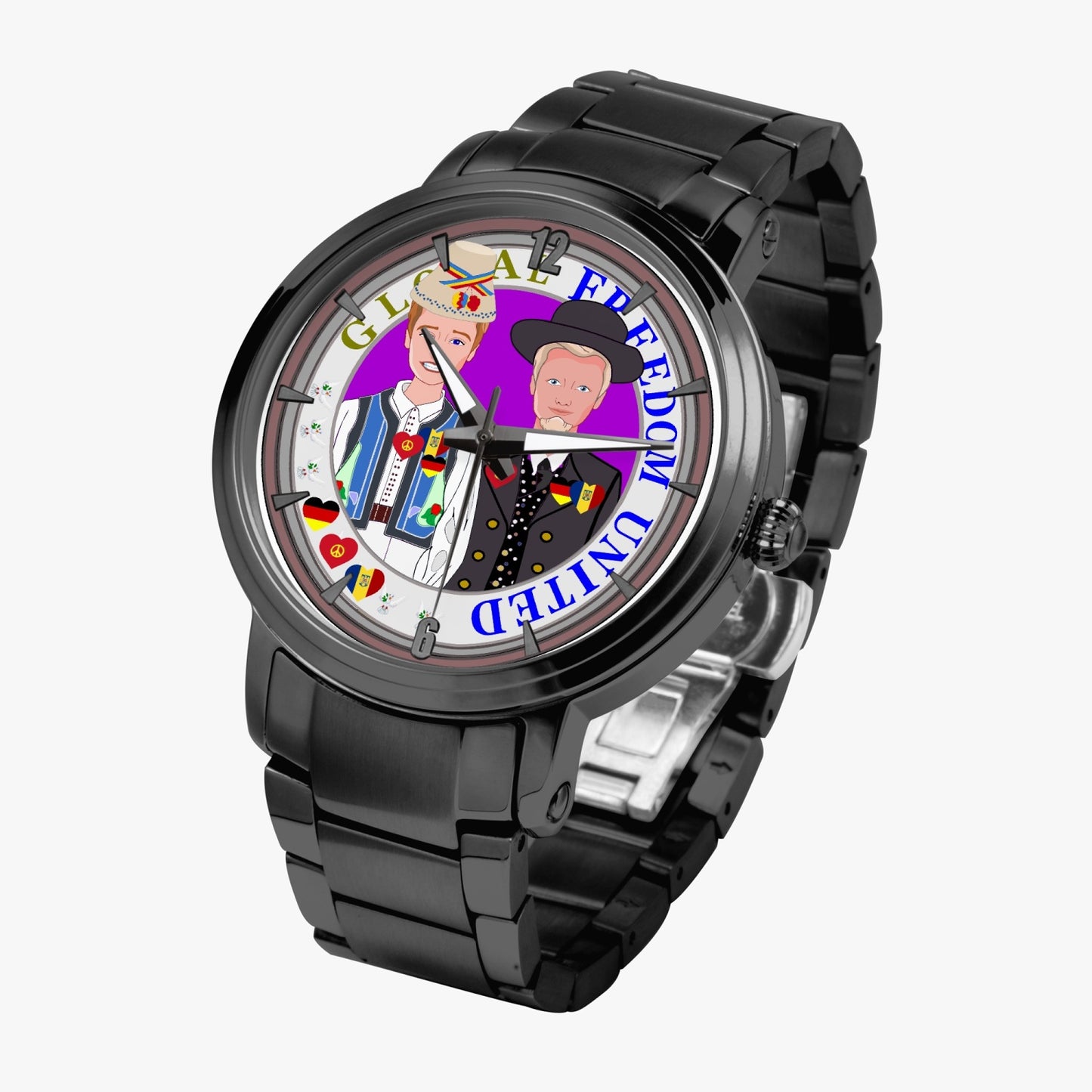 New Steel Strap Automatic Watch (With Indicators) GLOBAL FREEDOM UNITED MEN ROMANIA & GERMANY