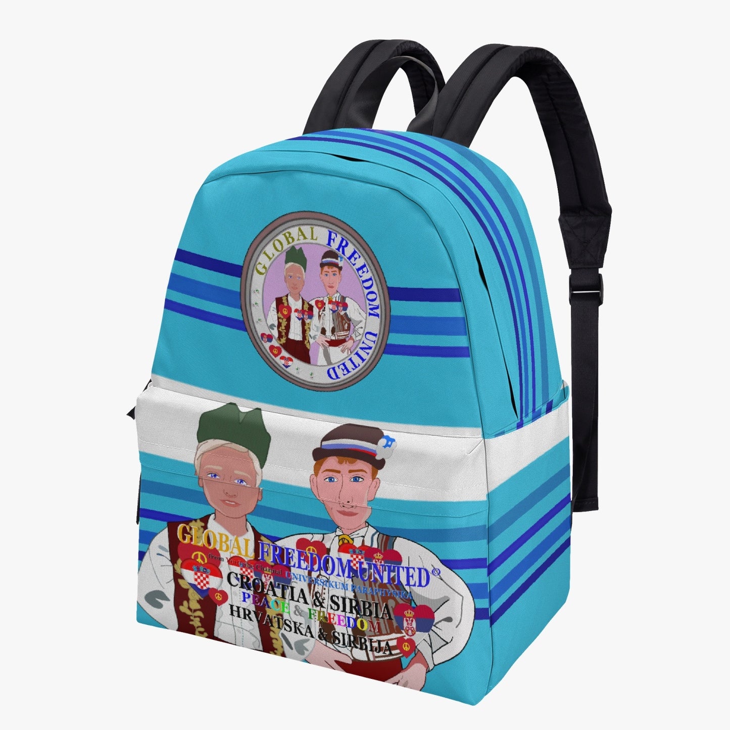 GLOBAL FREEDOM UNITED© Men Croatia & Serbia BLUE All-over-print Canvas Backpack