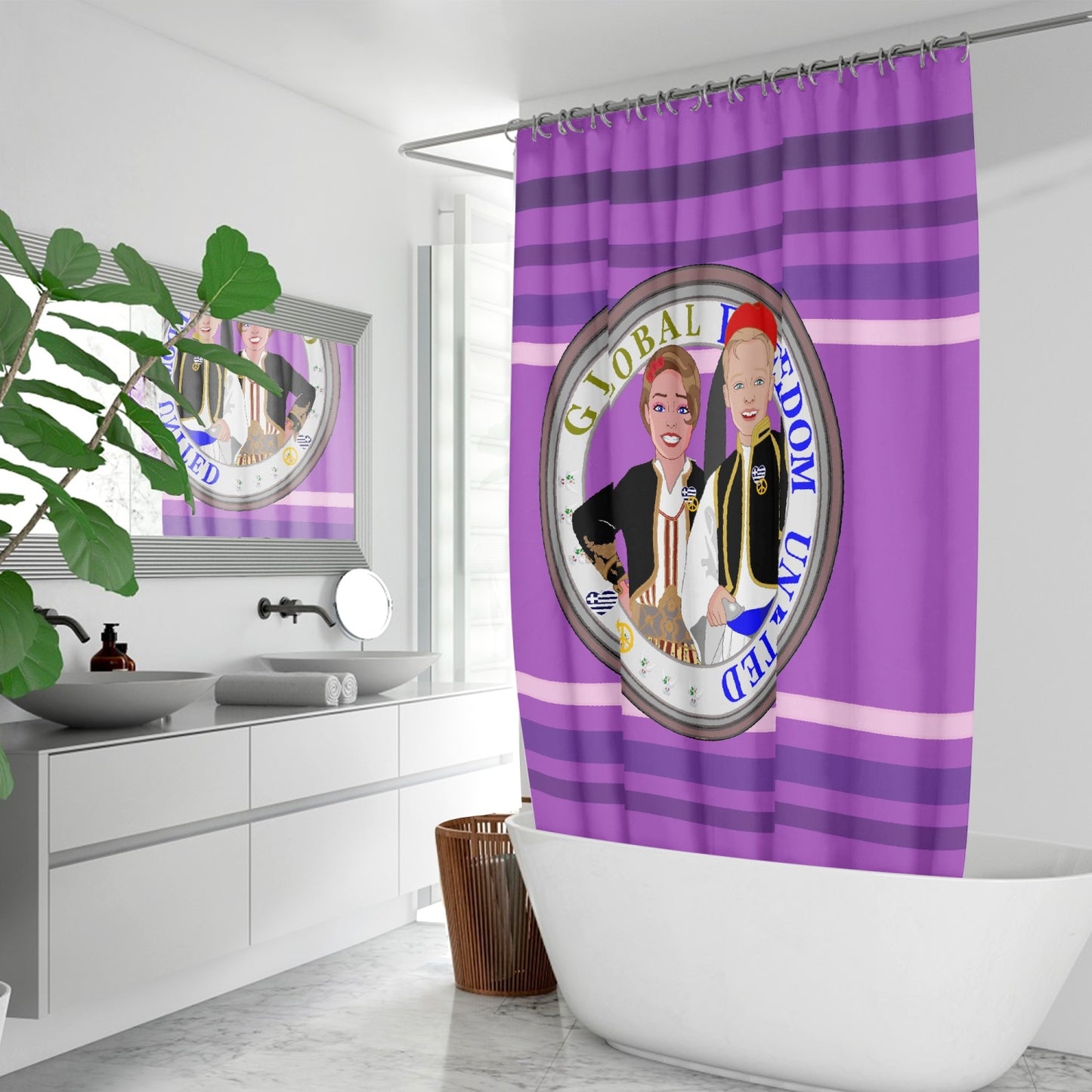 GLOBAL FREEDOM UNITED© Couple Greece  Lilac Quick-drying Shower Curtain