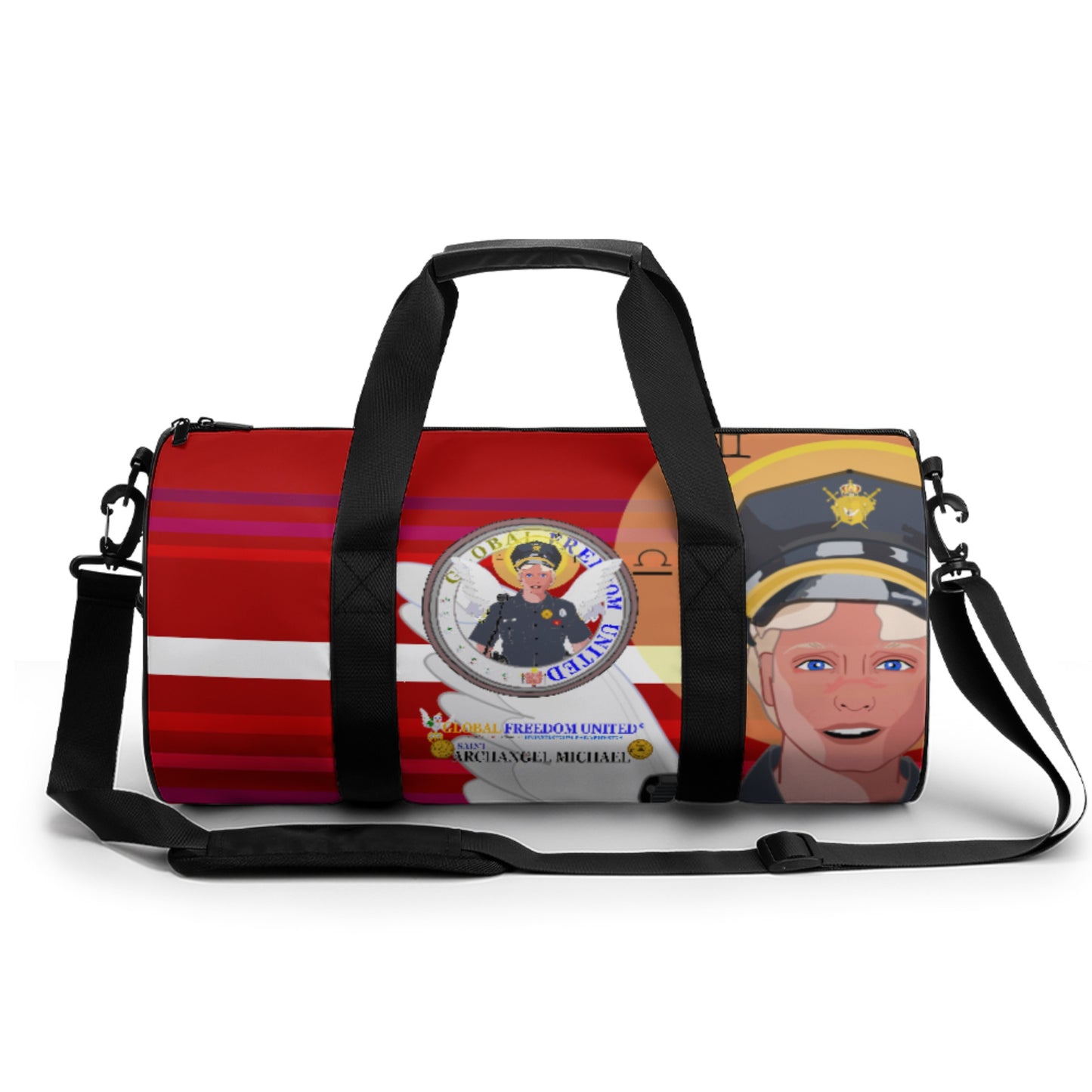 Cylindrical Gym Bag GLOBAL FREEDOM UNITED© Archangel Michael As Policemen Red