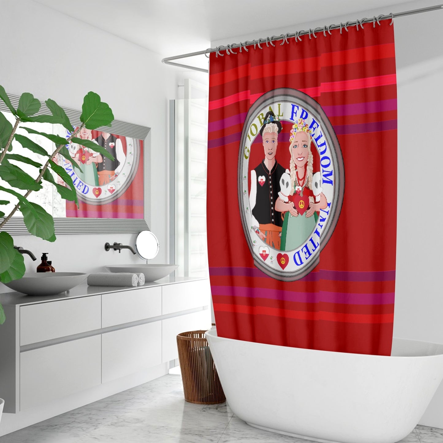 GLOBAL FREEDOM UNITED© Couple Poland Red - Quick-drying Shower Curtain
