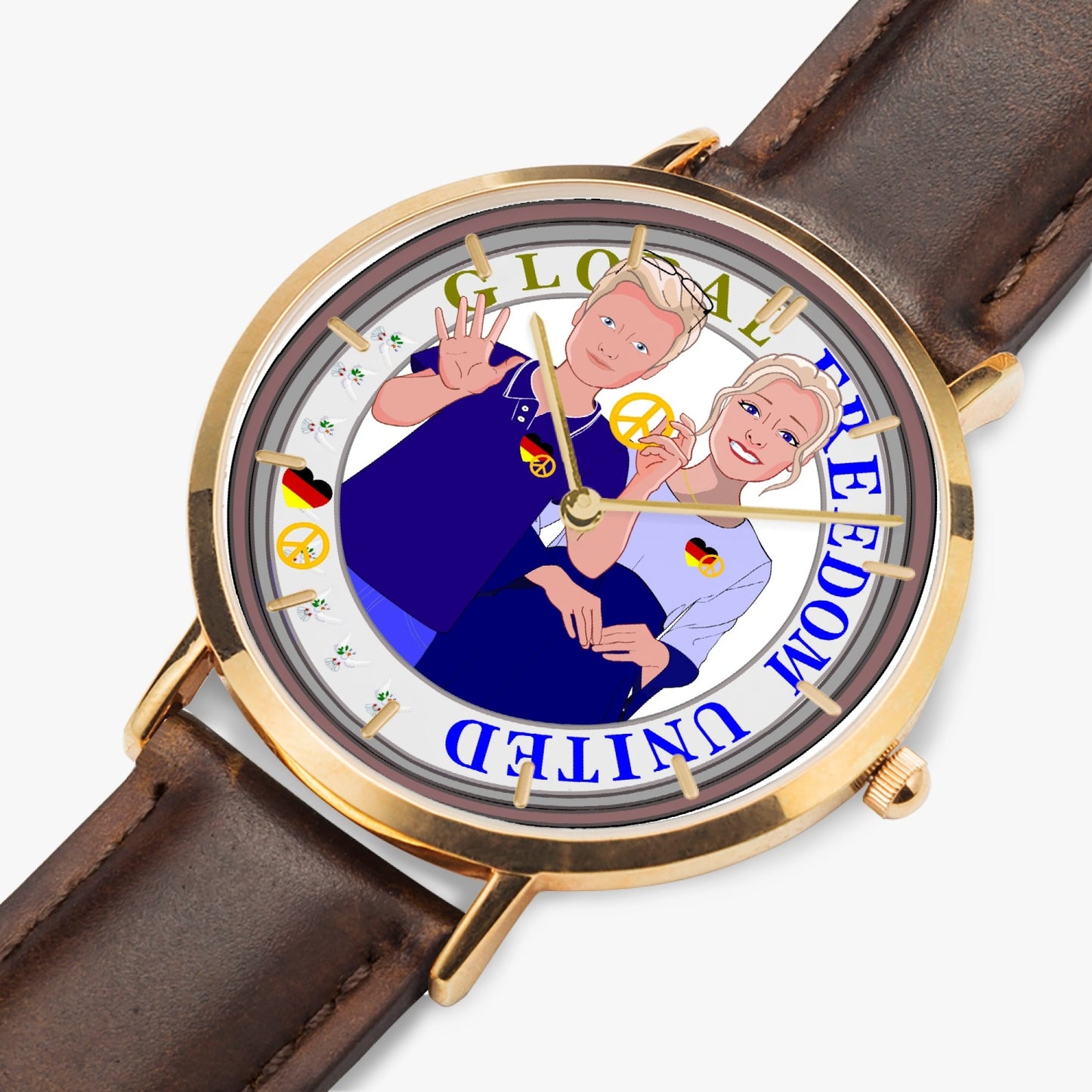 Hot Selling Ultra-Thin Leather Strap Quartz Watch (Rose Gold With Indicators)  GLOBAL FREEDOM UNITED©  COUPLE GERMANY