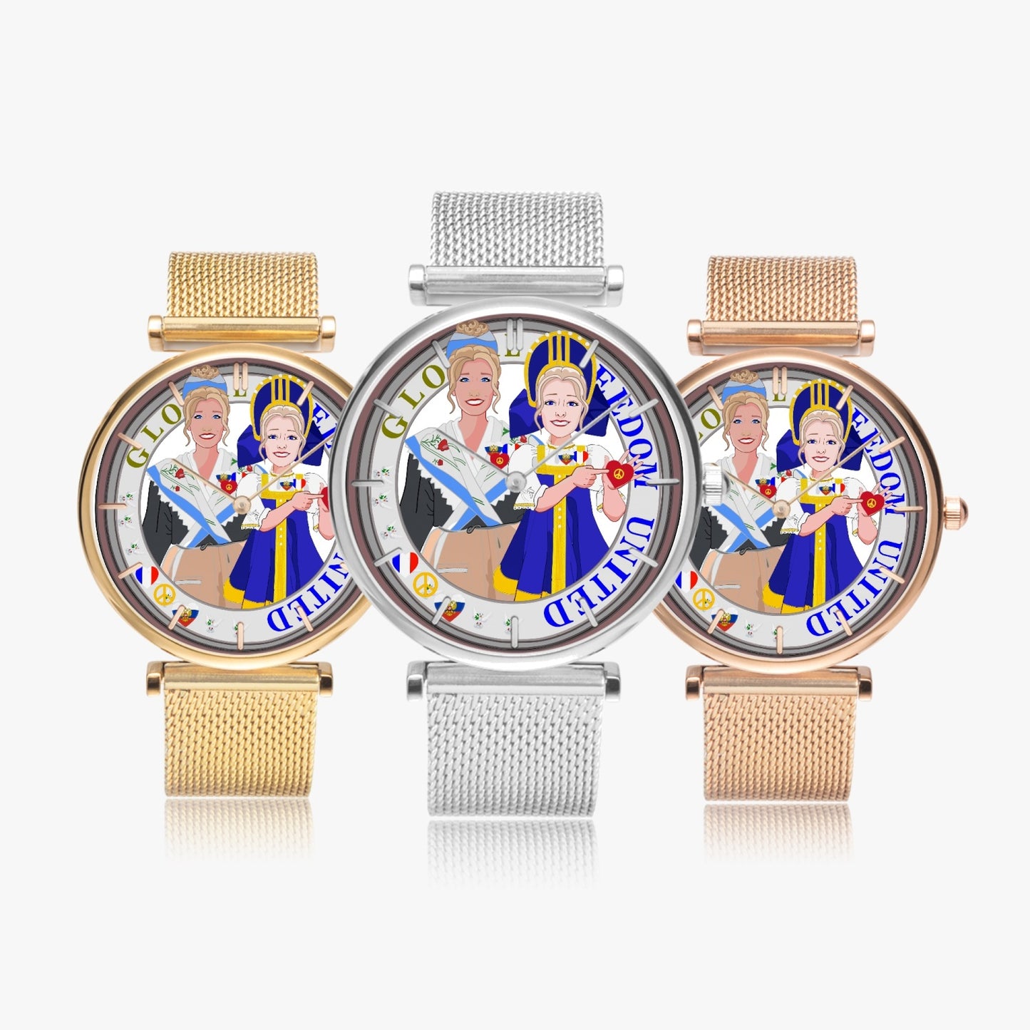 GLOBAL FREEDOM UNITED©  New Stylish Ultra-Thin Quartz Watch (With Indicators) Women French & Russia V2