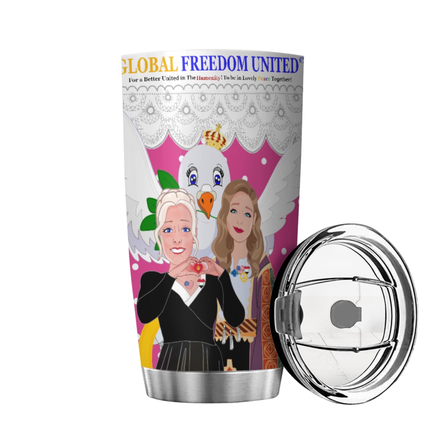 Tumbler GLOBAL FREEDOM UNITED© Women Syria & USA Pink2