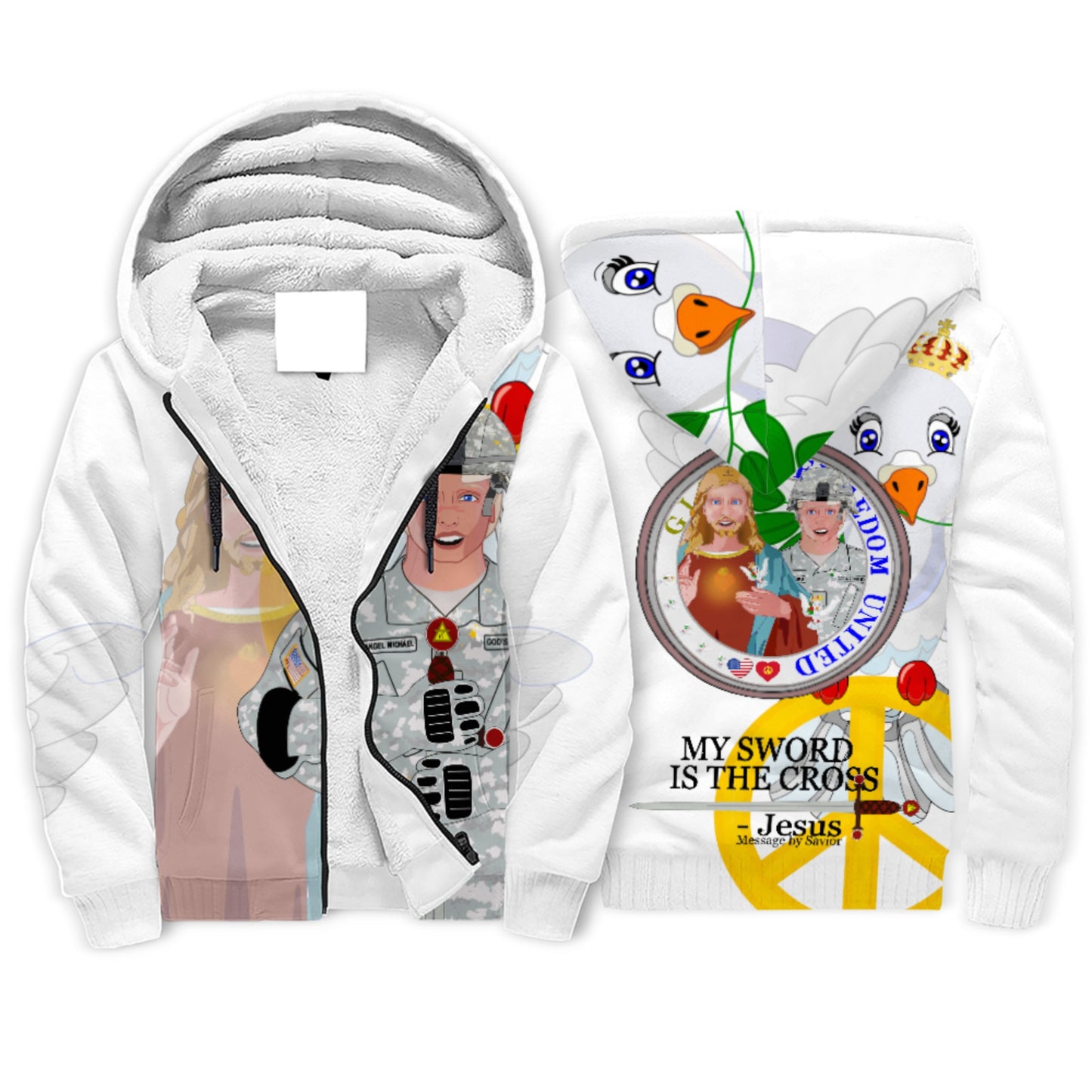 Hoodie Plush Wight  GLOBAL FREEDOM UNITED© Jesus My Sword Is My Cross