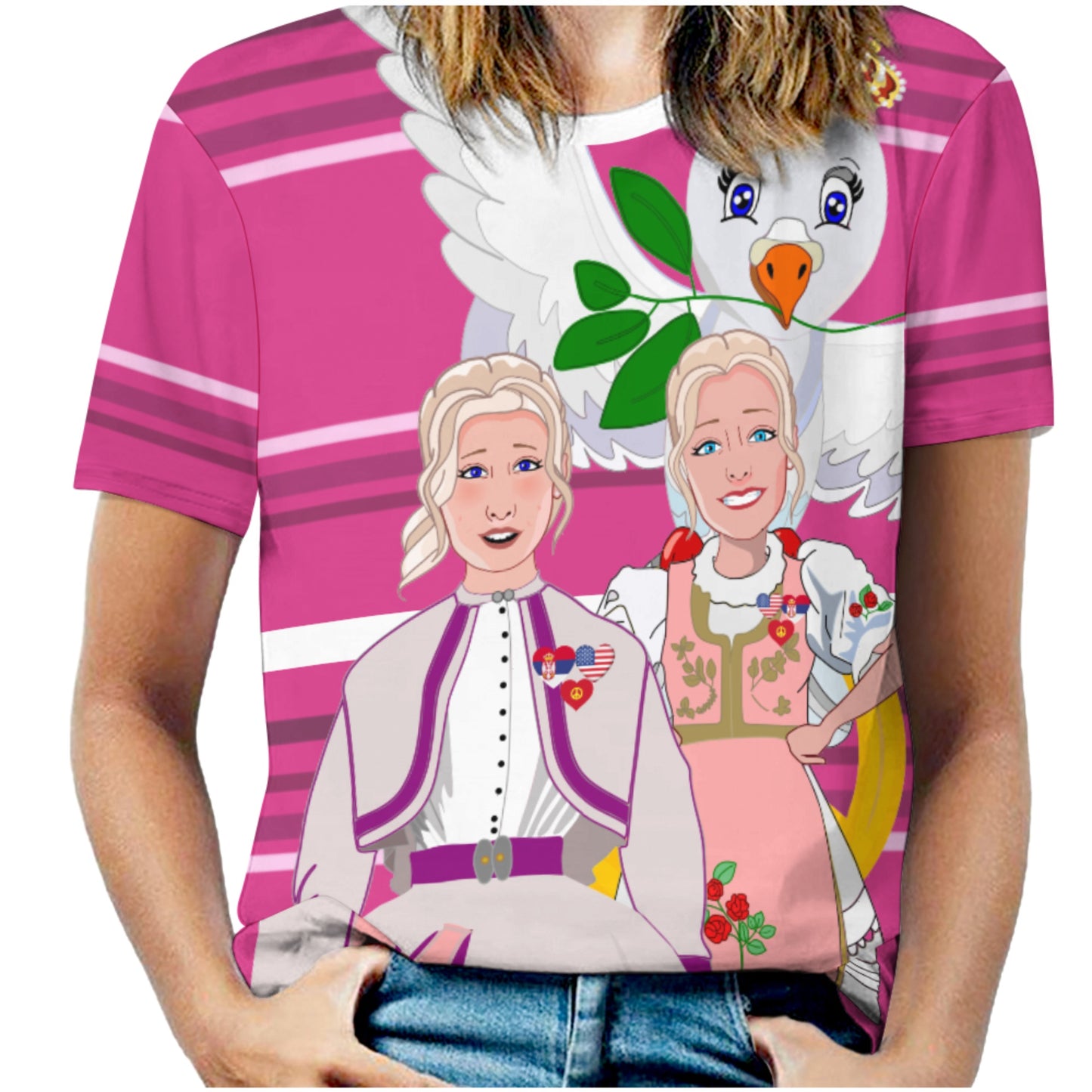 Women´s T-shirt 3 GLOBAL FREEDOM UNITED© Women Serbia & USA Pink2