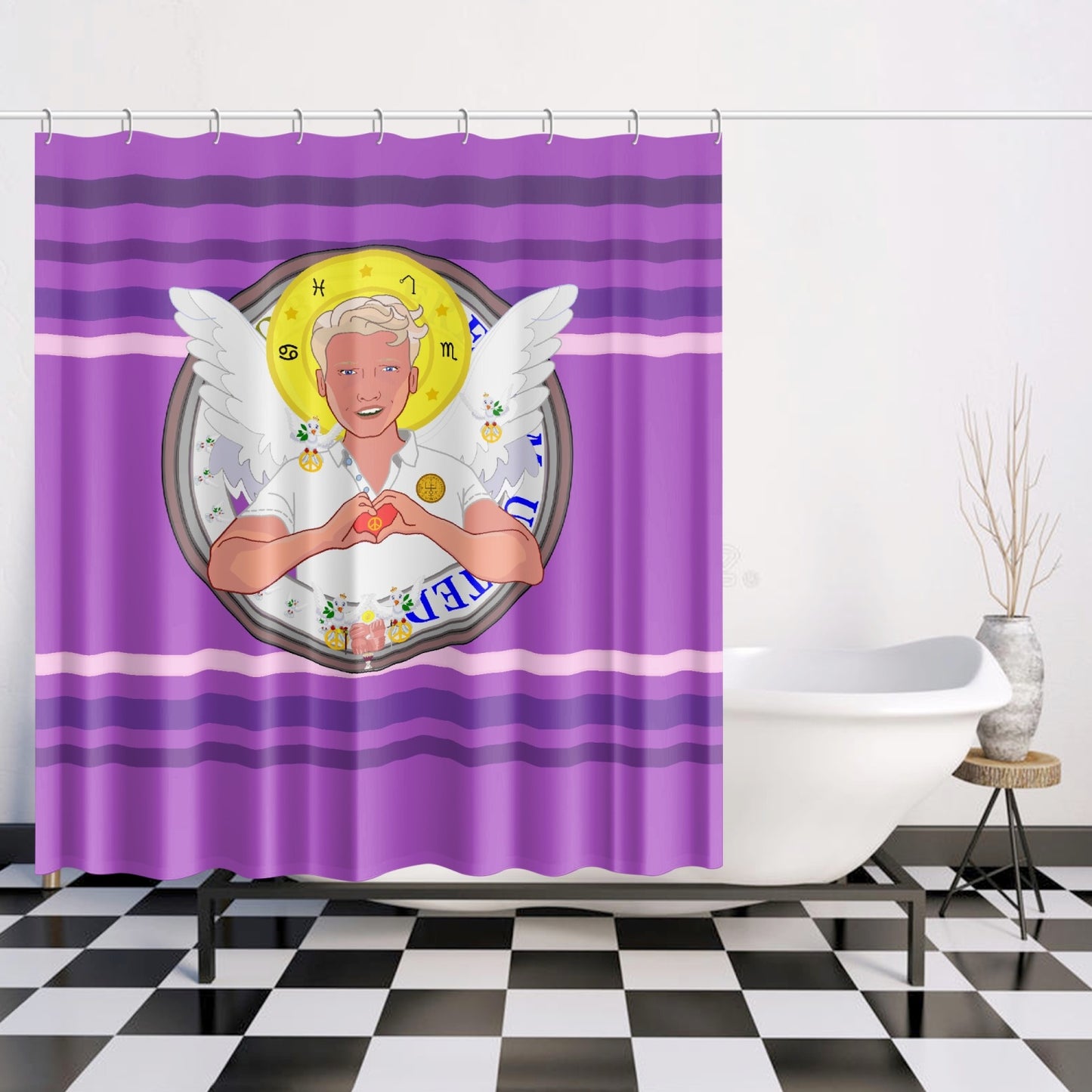 Quick-drying Shower Curtain GLOBAL FREEDOM UNITED© Archangel Rafael Lilac