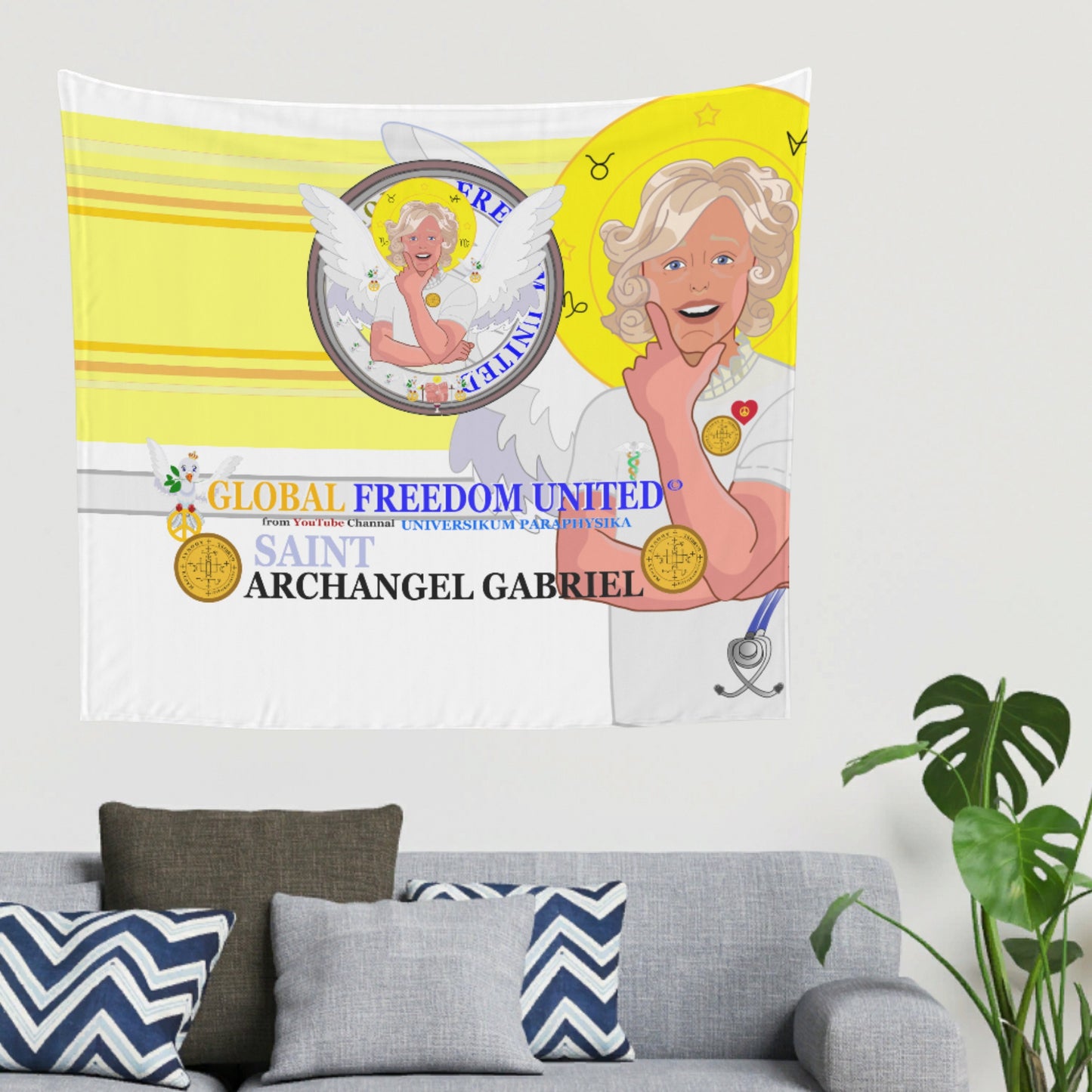 Tapestry GLOBAL FREEDOM UNITED© Archangel Gabriel English  Yellow