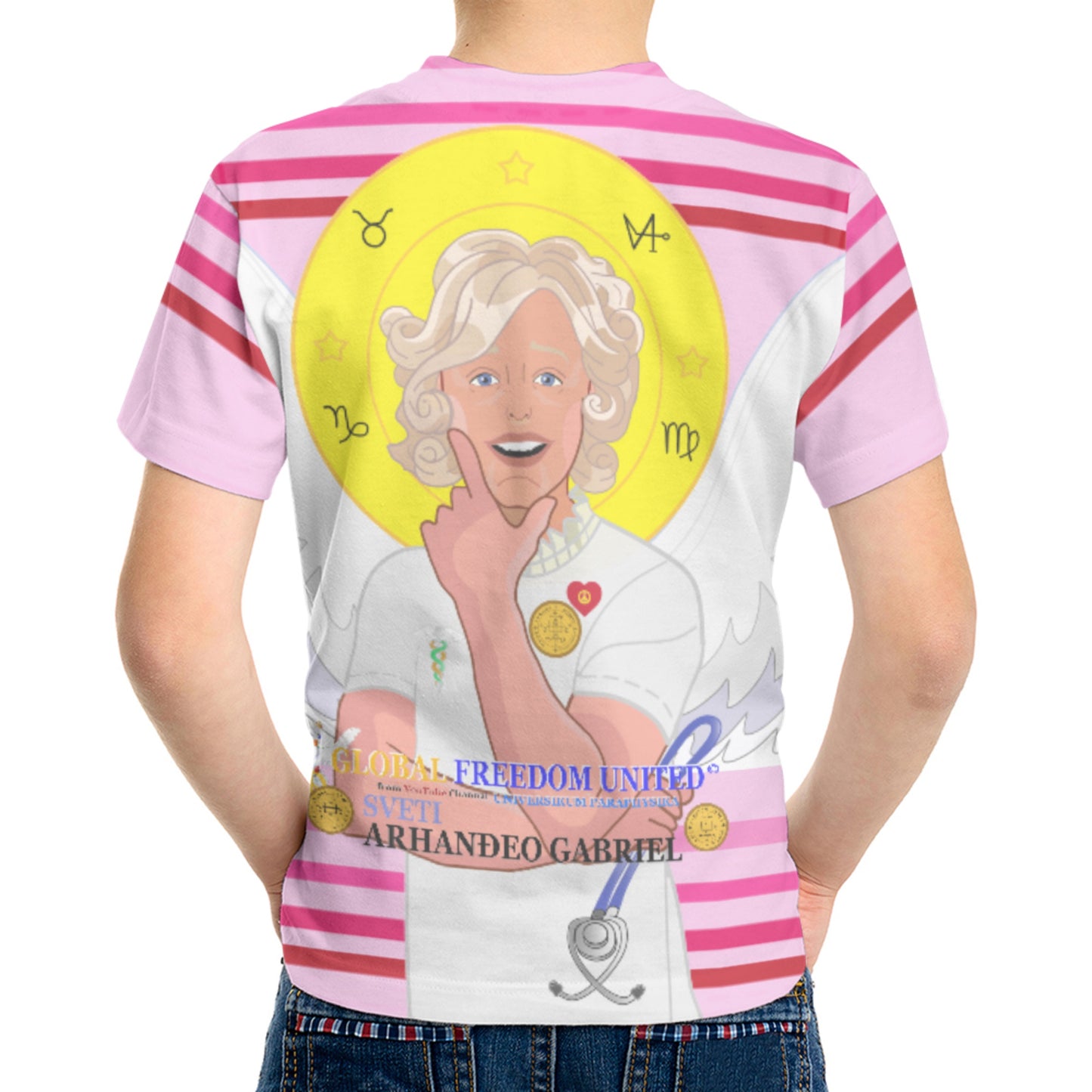 Kid´s T-shirt 2 GLOBAL FREEDOM UNITED© Archangel Gabriel Serbia Pink1
