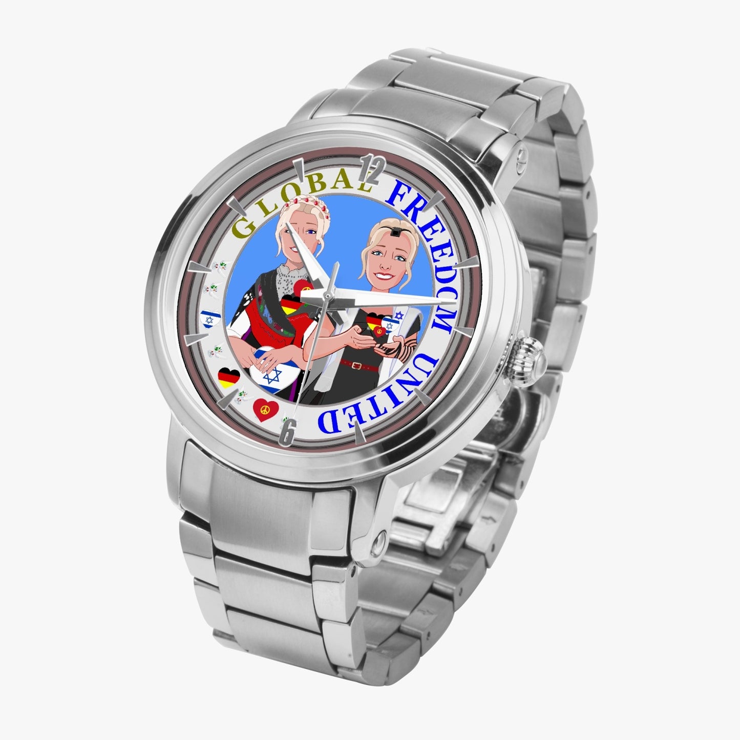 New Steel Strap Automatic Watch (With Indicators) GLOBAL FREEDOM UNITED© ISRAEL & GERMANY