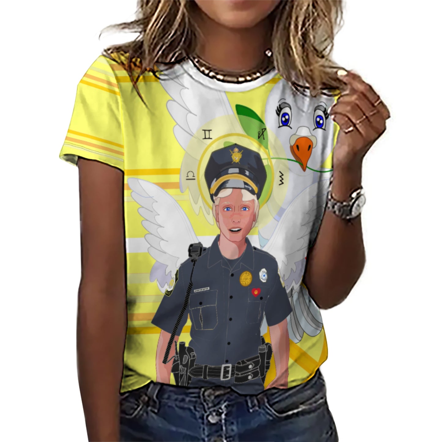 Women´s T-shirt 2 GLOBAL FREEDOM UNITED© Archangel Michael As Policemen Yellow