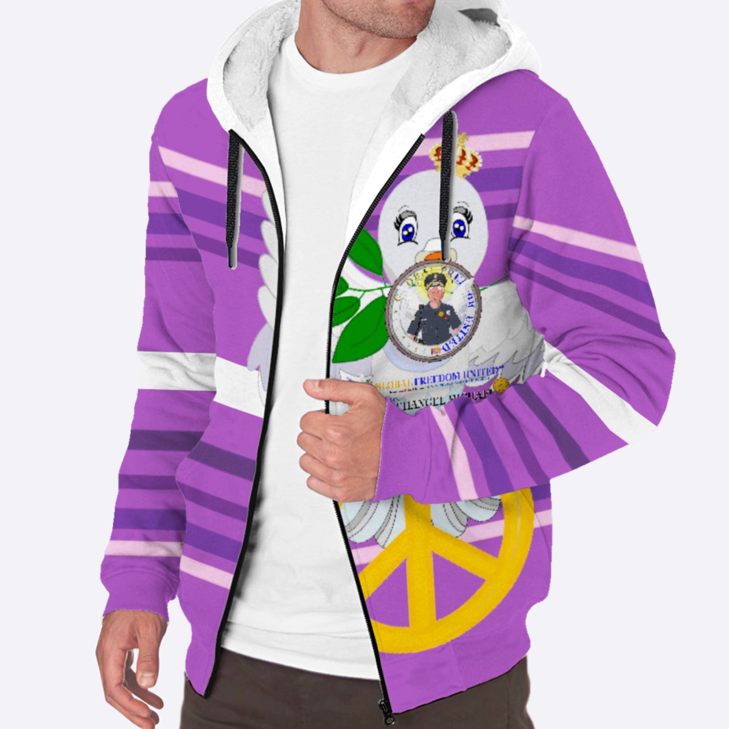 Plush Hoodie GLOBAL FREEDOM UNITED© Archangel Michael As Policemen Lilac