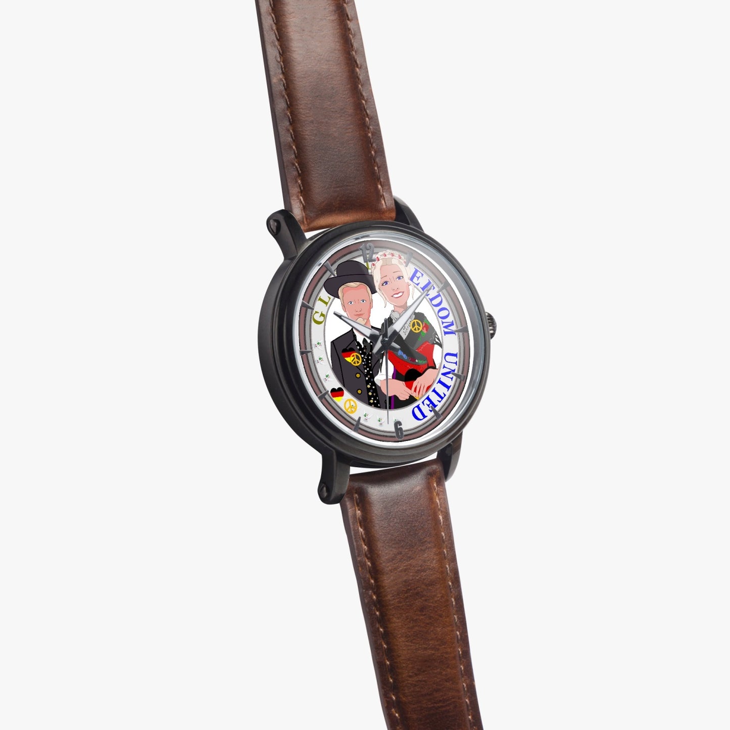46mm Unisex Automatic Watch(Black) GLOBAL FREEDOM UNITED© COUPLE EDITION GERMANY V1