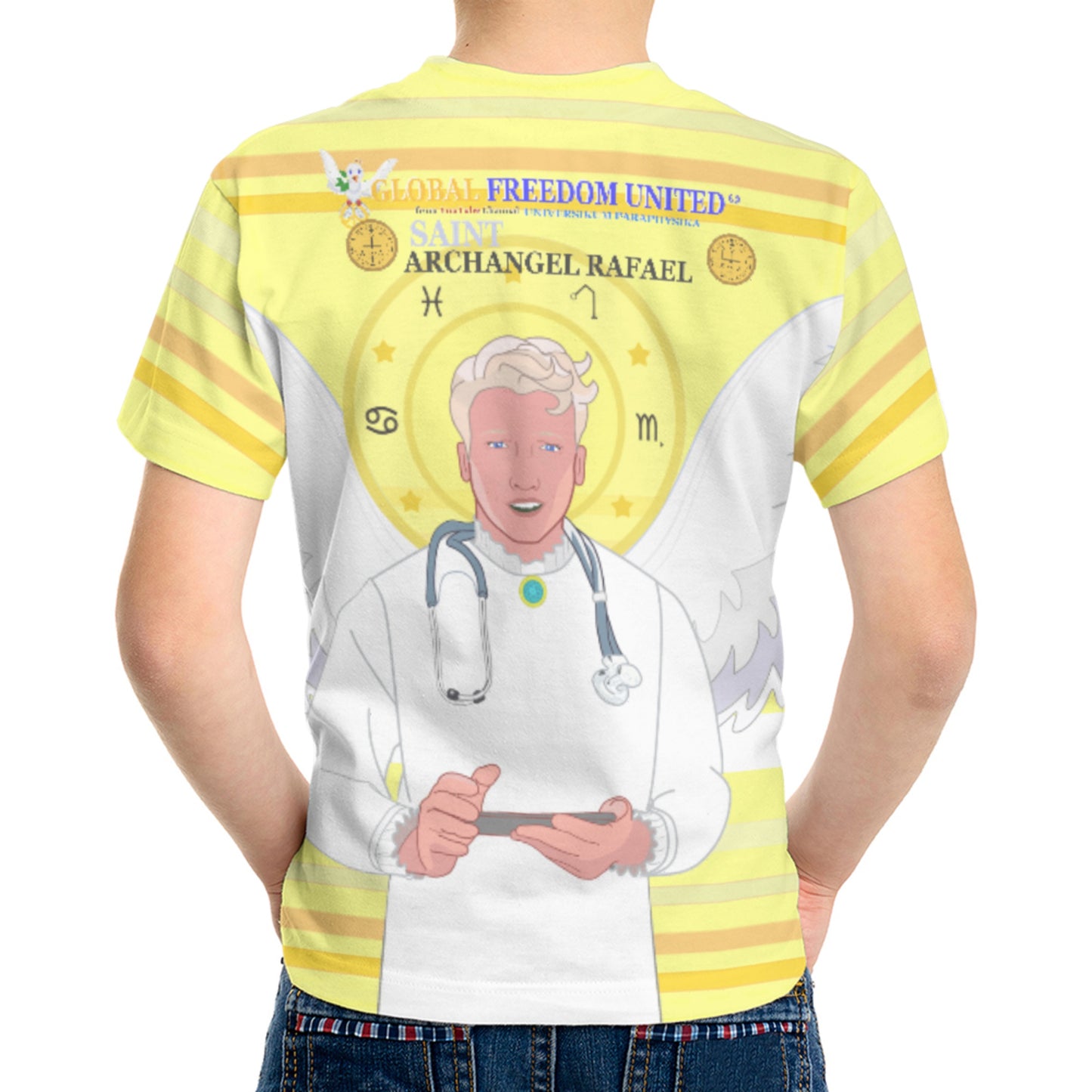 Kid´s T-shirt GLOBAL FREEDOM UNITED© Archangel Rafael English Yellow