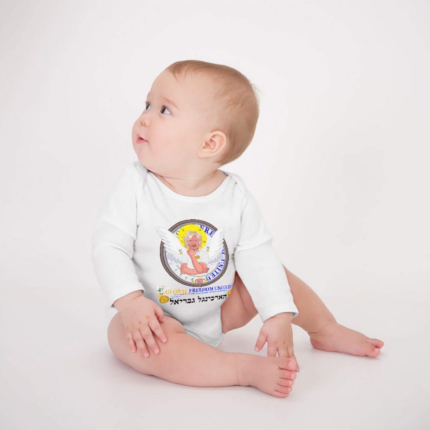Baby Long-sleeve Bodysuit GLOBAL FREEDOM UNITED© Archangel Gabriel Hebrew