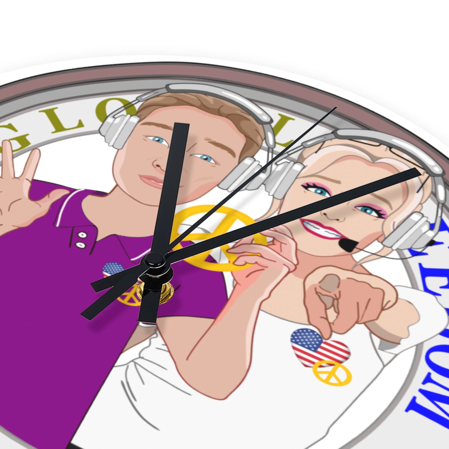 Wooden Wall Clock Without Scale GLOBAL FREEDOM UNITED© Couple USA Wight American