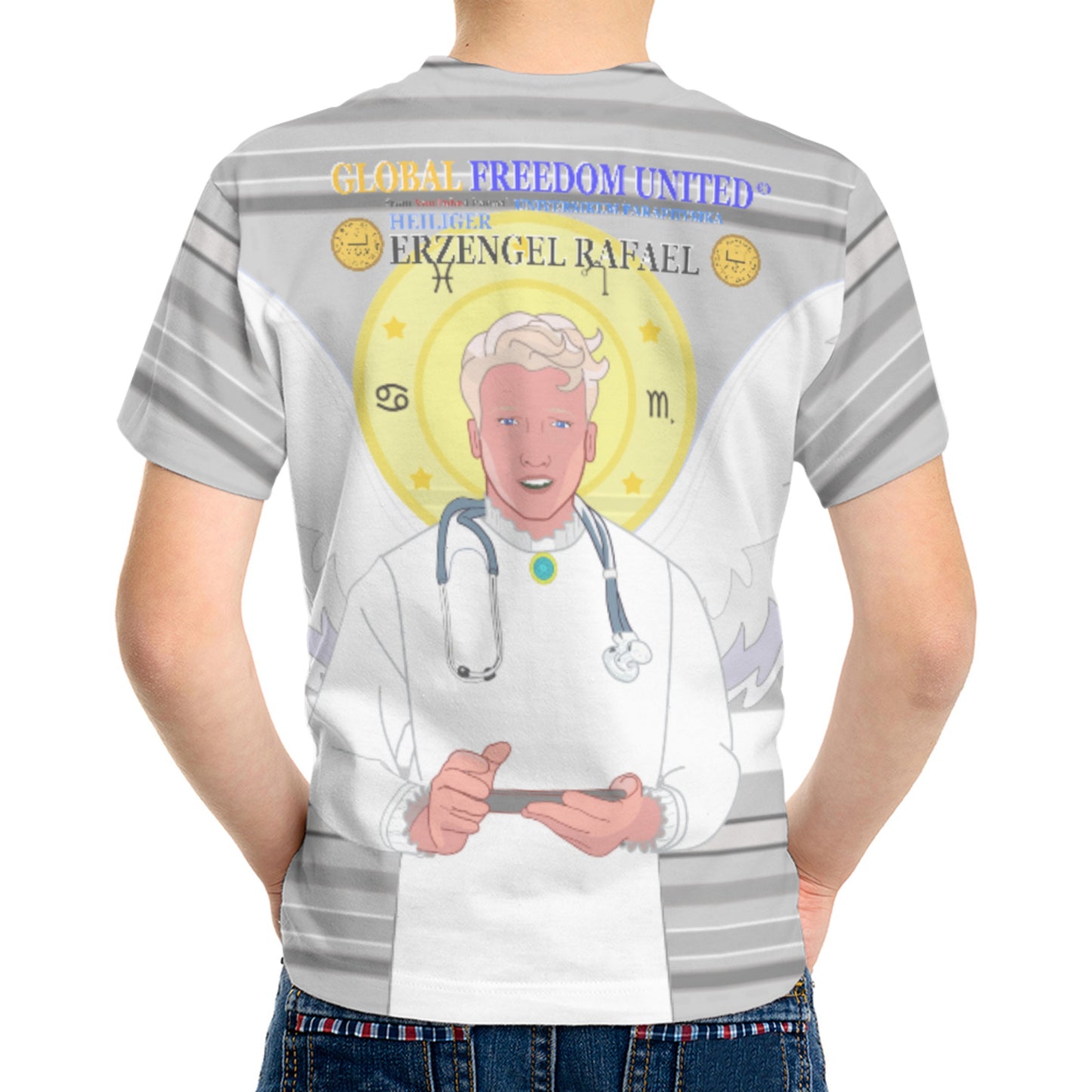 Kid´s T-shirt GLOBAL FREEDOM UNITED© Archangel Rafael German Grey
