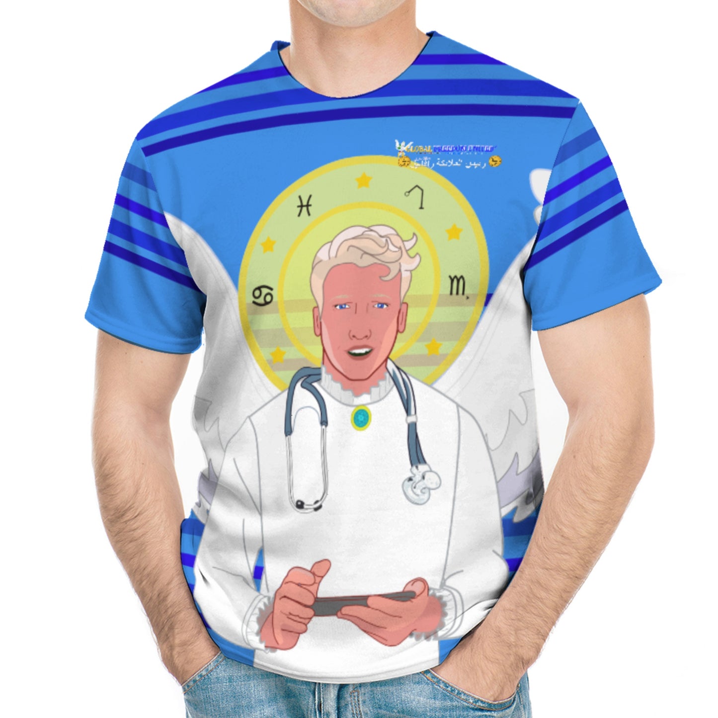 Men´s T-Shirt GLOBAL FREEDOM UNITED© Archangel Rafael Arabic Deep Blue