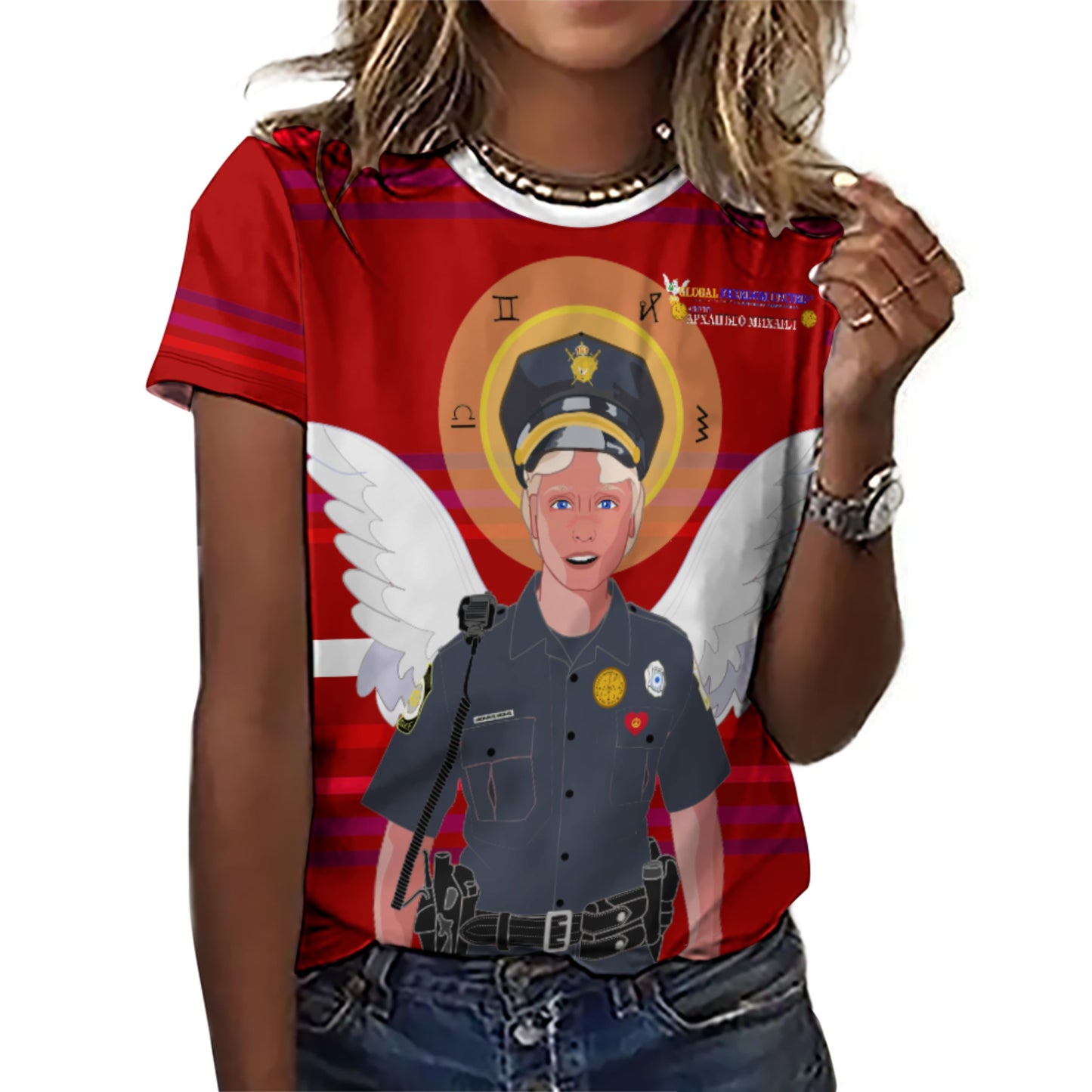 Women´s T-shirt  GLOBAL FREEDOM UNITED© Archangel Michael Serbia V4 Red