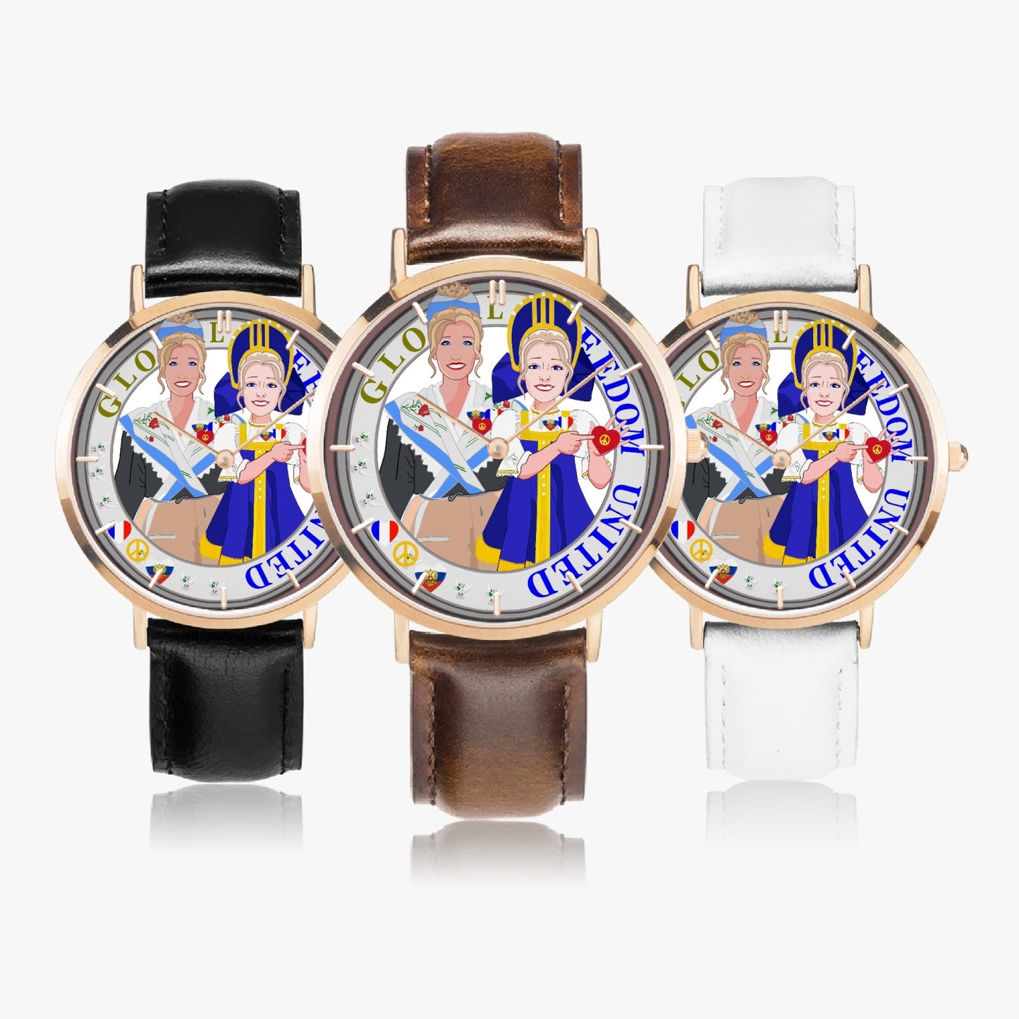 GLOBAL FREEDOM UNITED© Hot Selling Ultra-Thin Leather Strap Quartz Watch (Rose Gold With Indicators) Women French & Russia