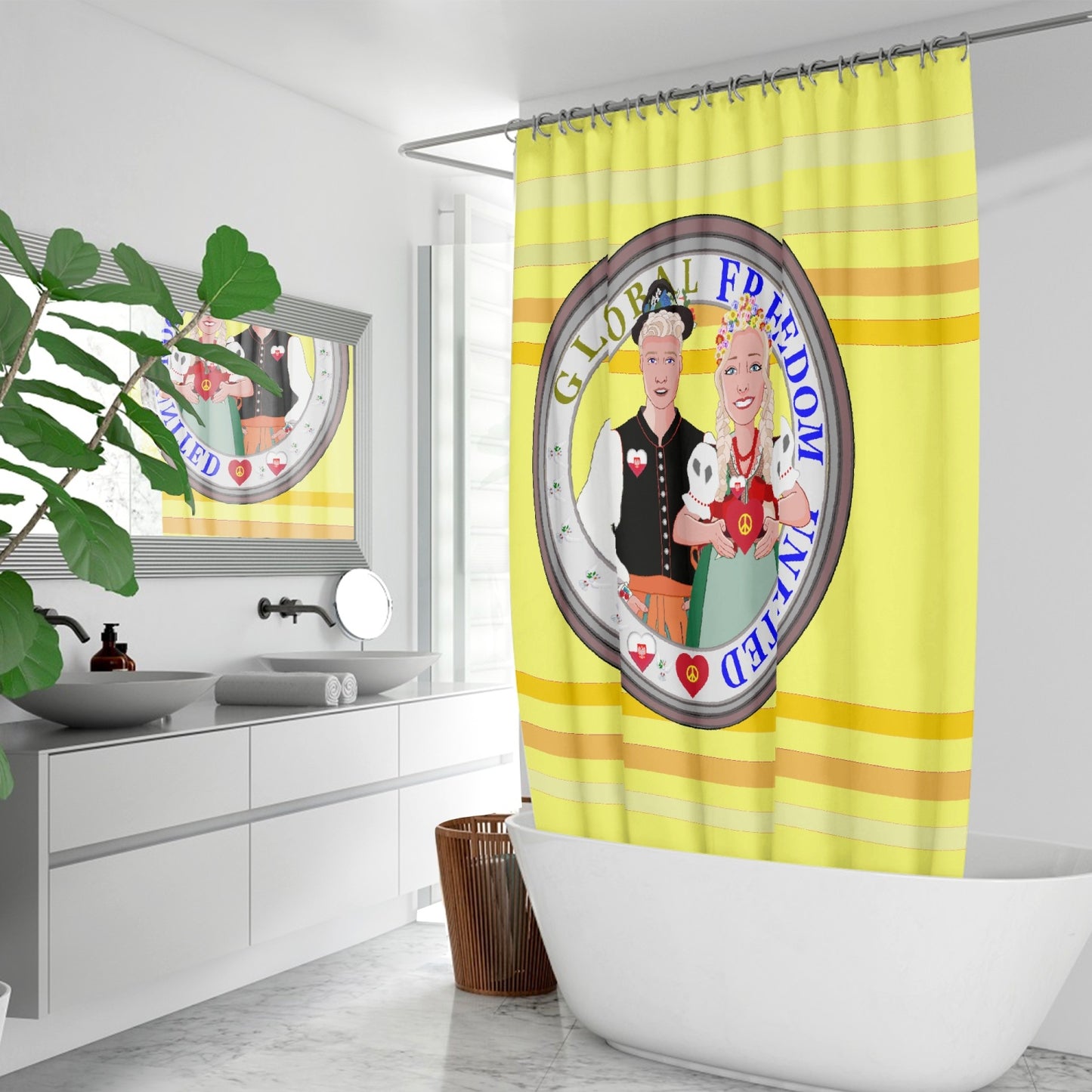 GLOBAL FREEDOM UNITED© Couple Poland Yellow - Quick-drying Shower Curtain