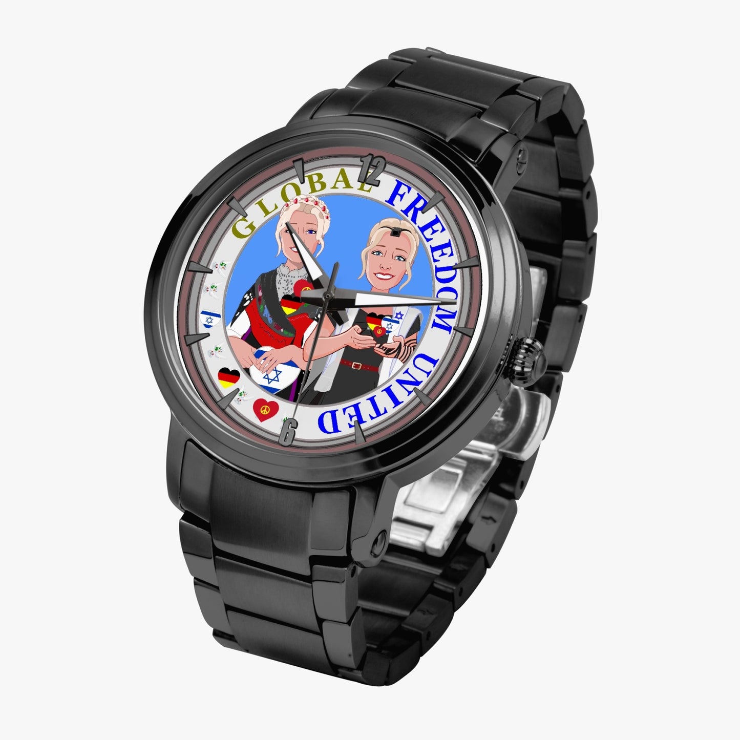 New Steel Strap Automatic Watch (With Indicators) GLOBAL FREEDOM UNITED© ISRAEL & GERMANY