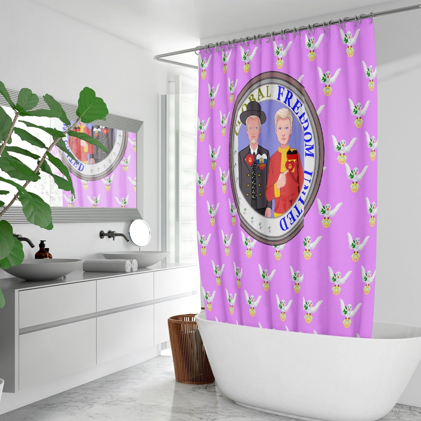 GLOBAL FREEDOM UNITED MEN RUSSIA & GERMANY OLD PEACE VIOLET Quick-drying Shower Curtain
