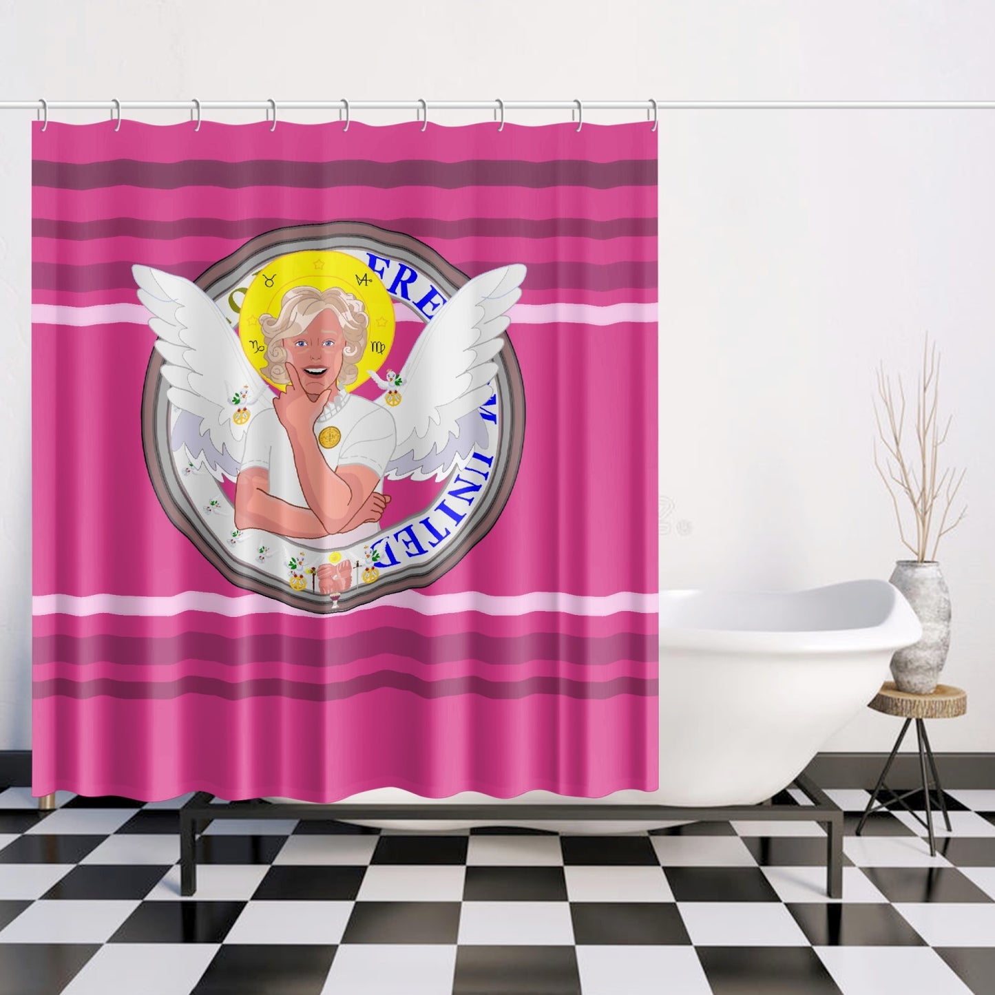 Quick-drying Shower Curtain GLOBAL FREEDOM UNITED© ARCHANGEL GABRIEL Pink2