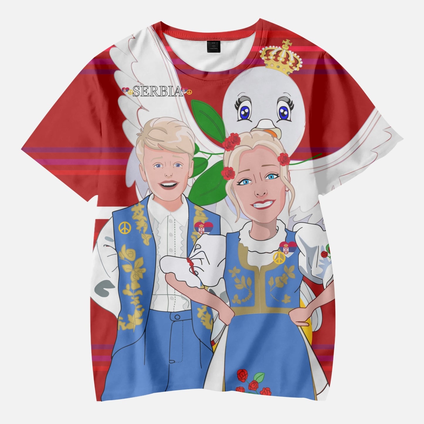 AOP Kids' Short T-Shirts GLOBAL FREEDOM UNITED COUPLE EDITION SERBIA RED