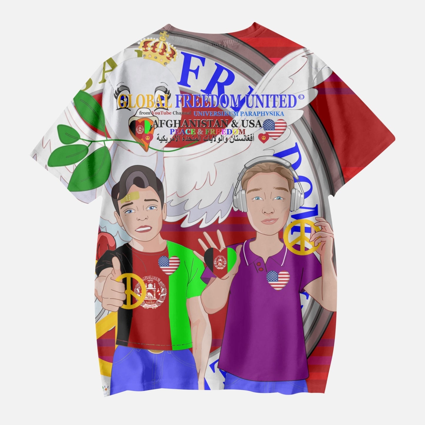 AOP Kids' Short T-Shirts GLOBAL FREEDOM UNITED BOY AFGHANISTAN & USA RED