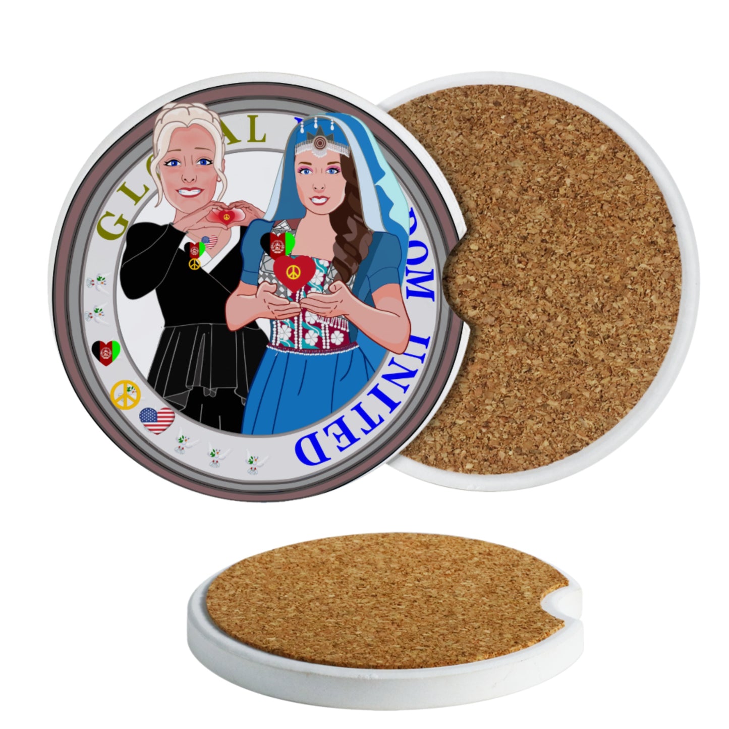 Ceramic Car Coaster GLOBAL FREEDOM UNITED© Women Afghanistan & USA