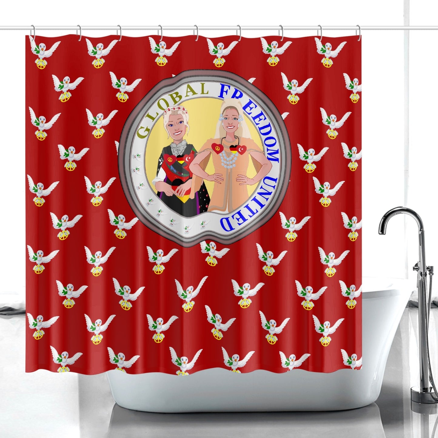 GLOBAL FREEDOM UNITED MEN TURKEY & GERMANY OLD PEACE RED Quick-drying Shower Curtain171. Quick-drying Shower Curtain