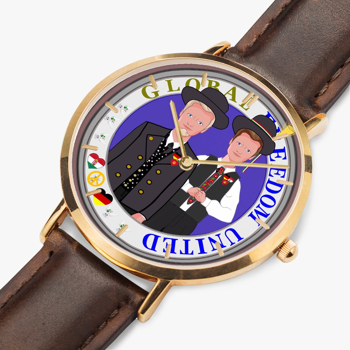 GLOBAL FREEDOM UNITED© Hot Selling Ultra-Thin Leather Strap Quartz Watch (Rose Gold With Indicators) Men Germany & Hungary