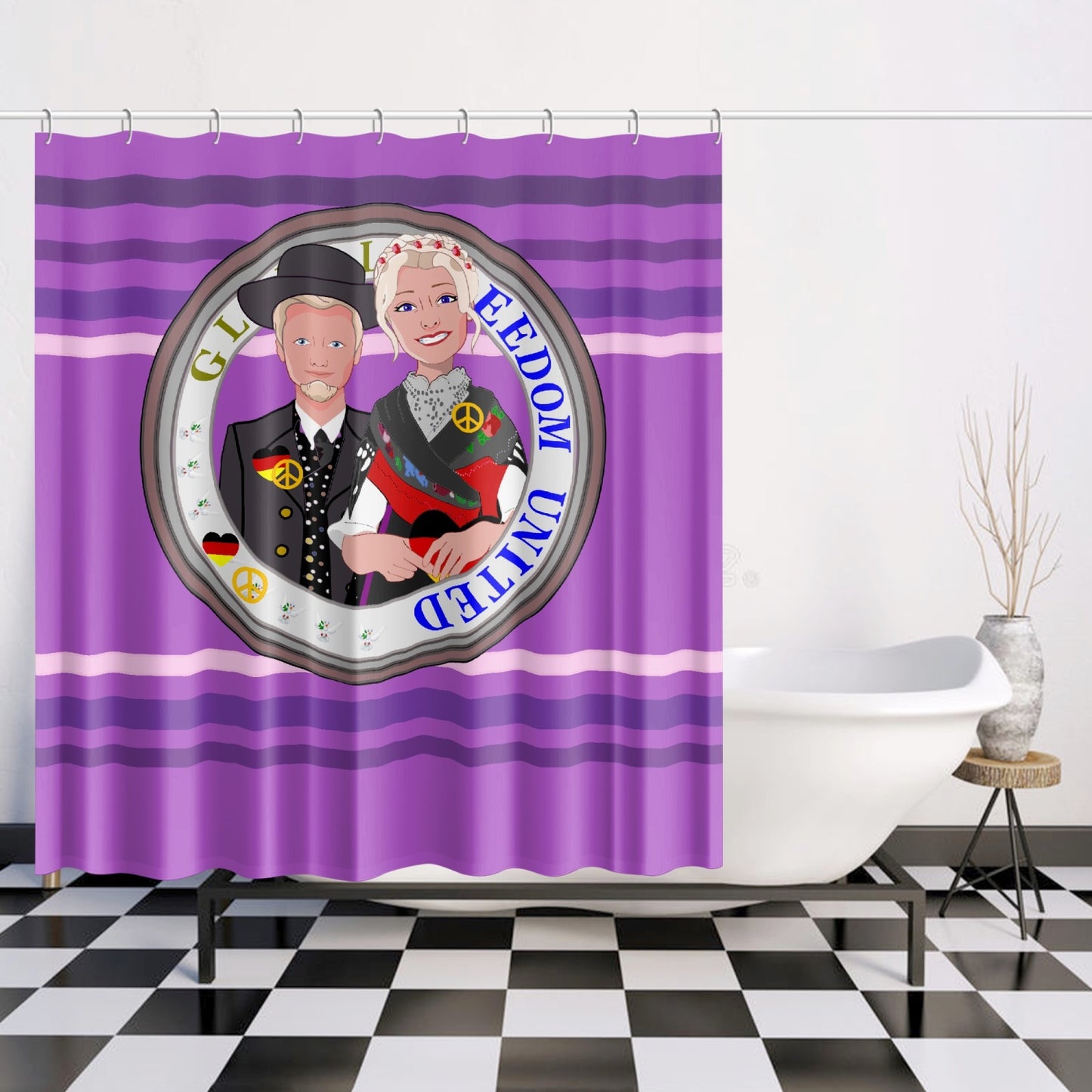 GLOBAL FREEDOM UNITED© Couple Germany V1 Lilac - Quick-drying Shower Curtain