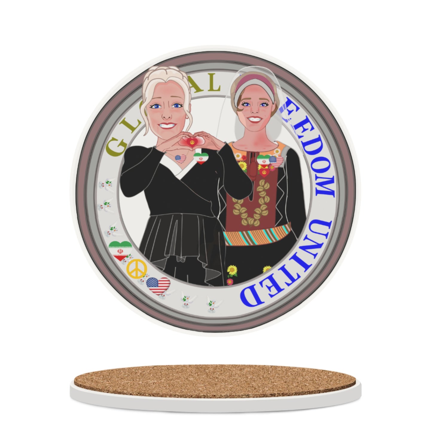 Ceramic Coaster GLOBAL FREEDOM UNITED© Women Iran & USA