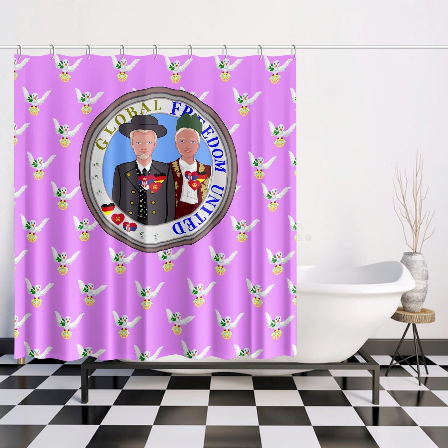 GLOBAL FREEDOM UNITED© Men Serbia & Germany Lilac V1  Quick-drying Shower Curtain171. Quick-drying Shower Curtain