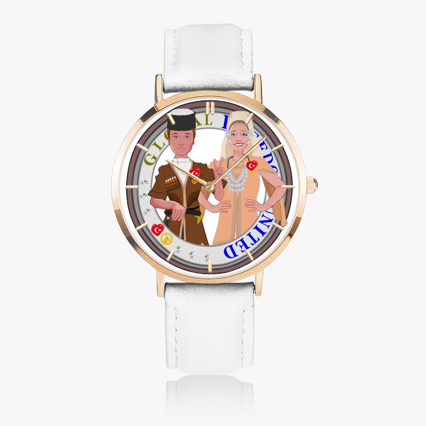 GLOBAL FREEDOM UNITED© Couple Turkey Hot Selling Ultra-Thin Leather Strap Quartz Watch (Rose Gold With Indicators)