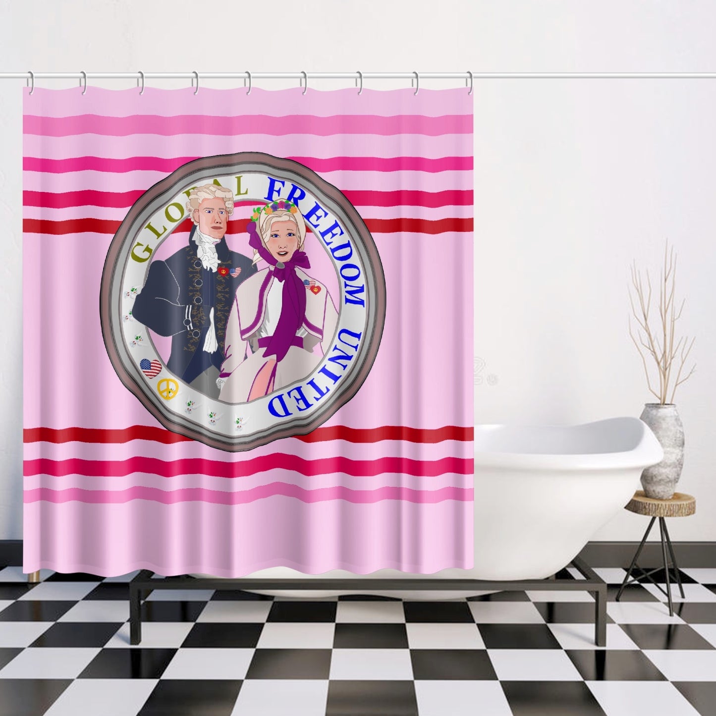 GLOBAL FREEDOM UNITED© Couple USA Georg Washington Pink1 - Quick-drying Shower Curtain