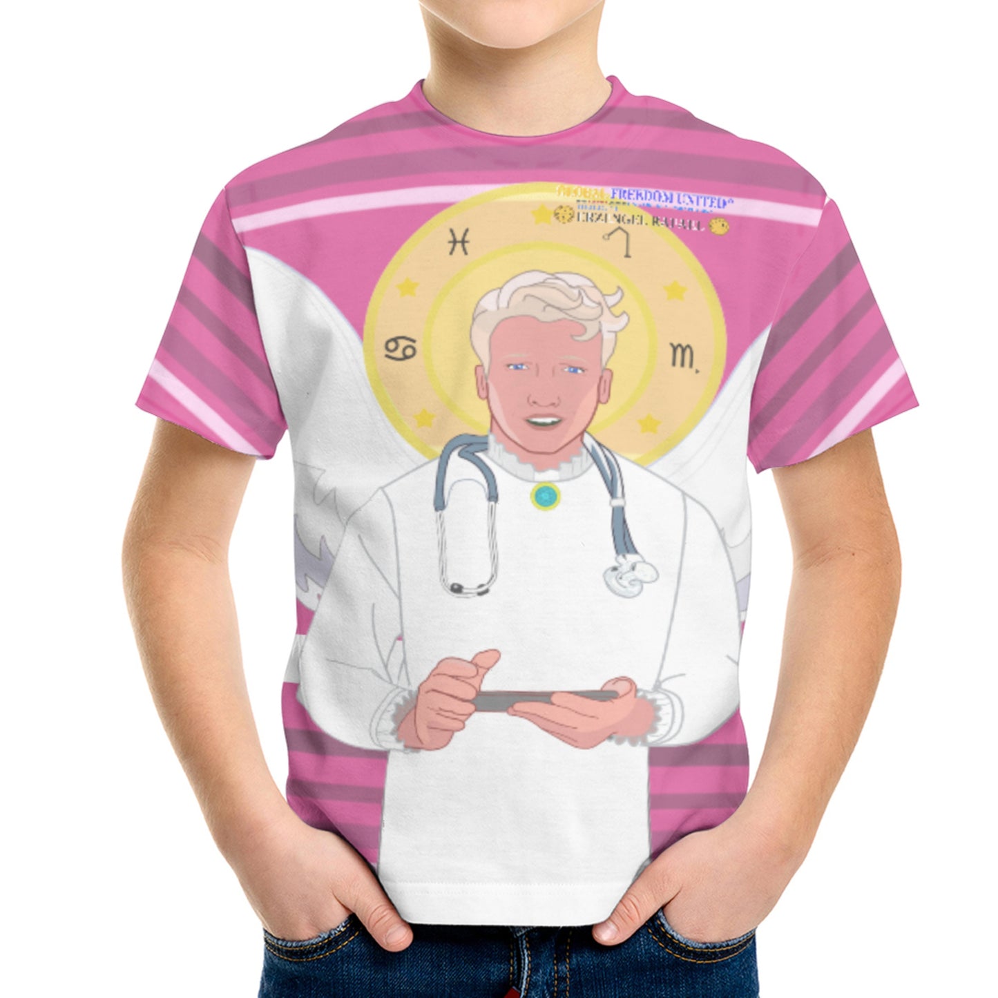Kid´s T-shirt GLOBAL FREEDOM UNITED© Archangel Rafael German Pink2